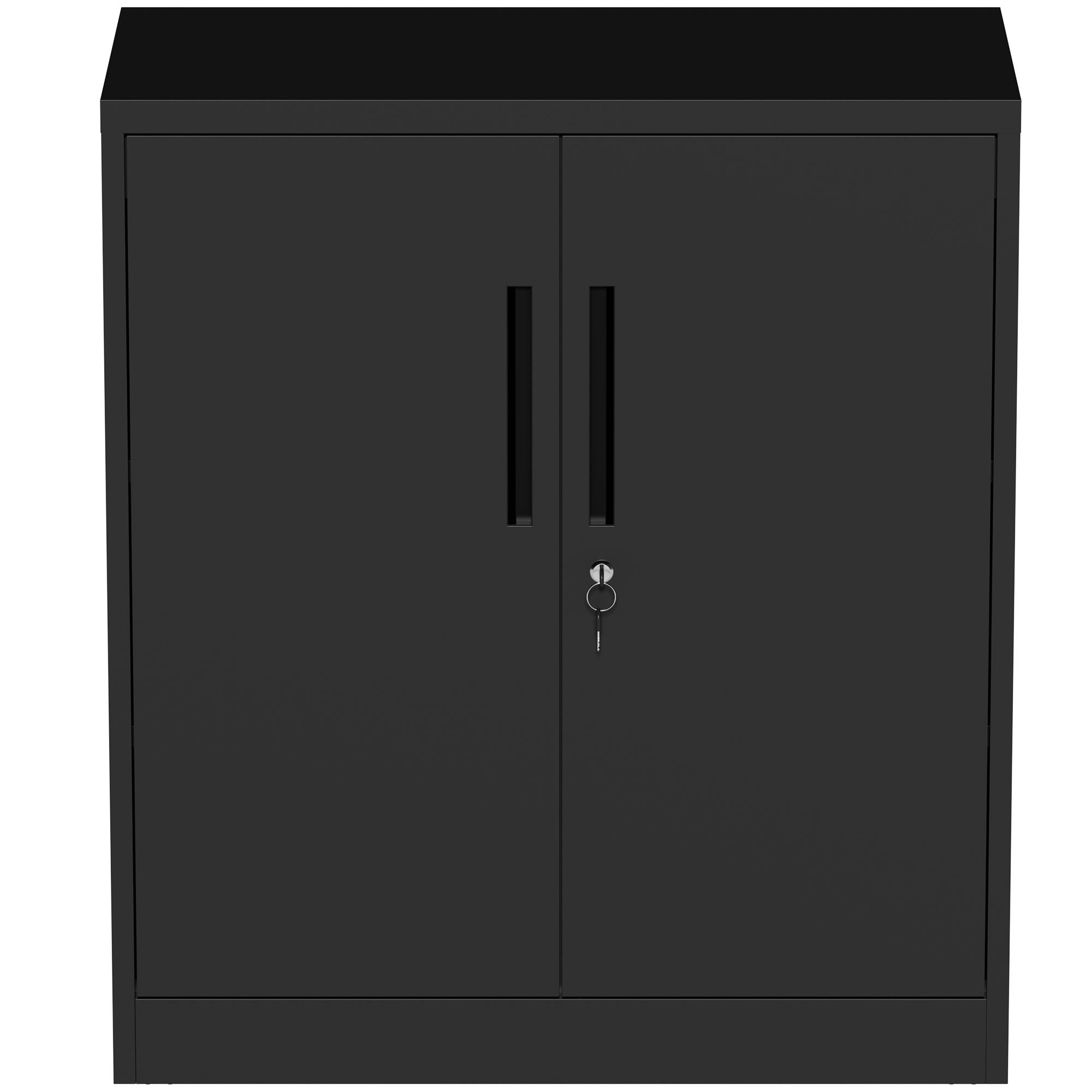 Heavy Duty Storage Cabinet With Lock, 2 Door File Cabinet With 2 Adjustable Shelves - Black