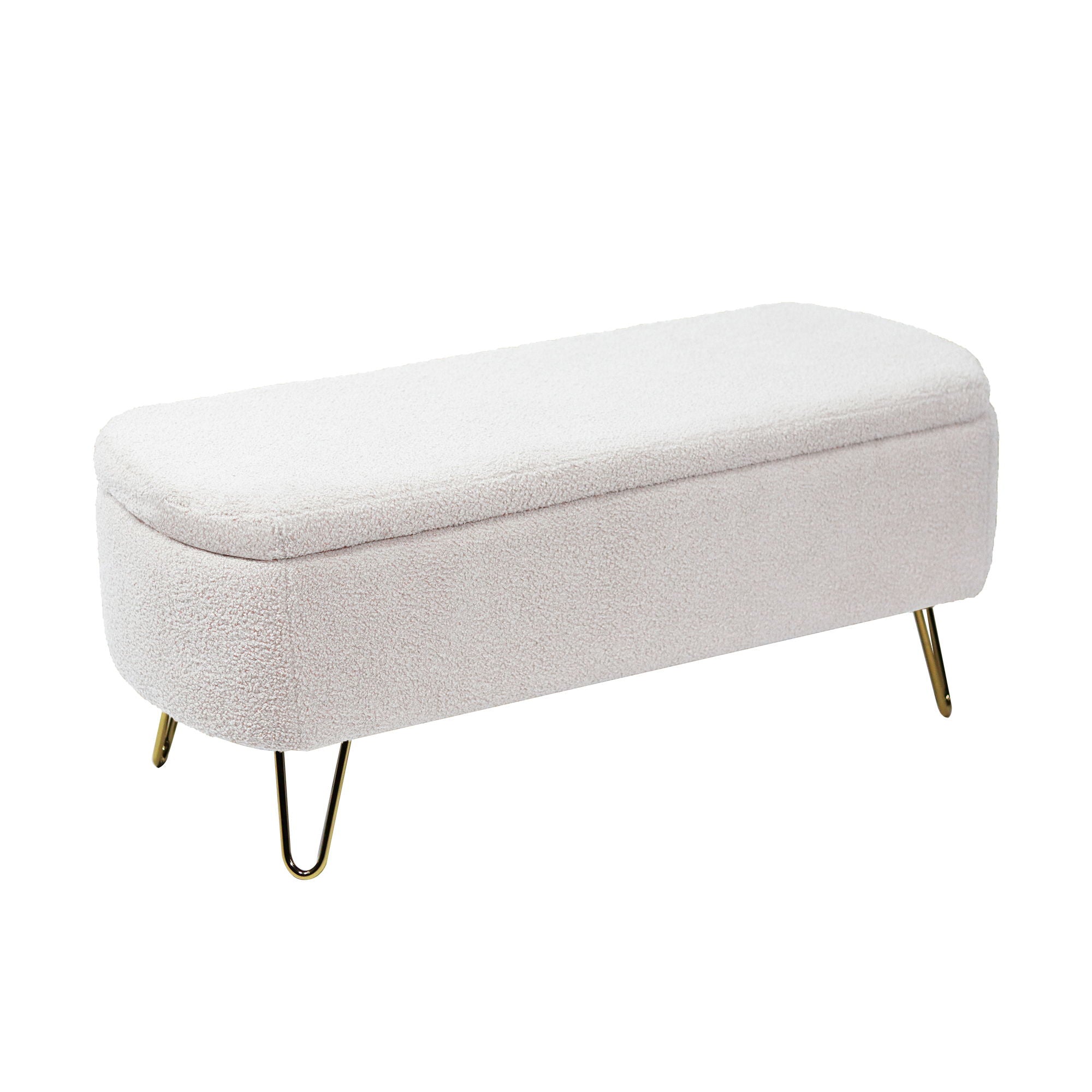 Storage Ottoman Bench For End Of Bed Legs, Modern Camel Faux Fur Entryway Bench Upholstered Padded With Storage For Living Room Bedroom