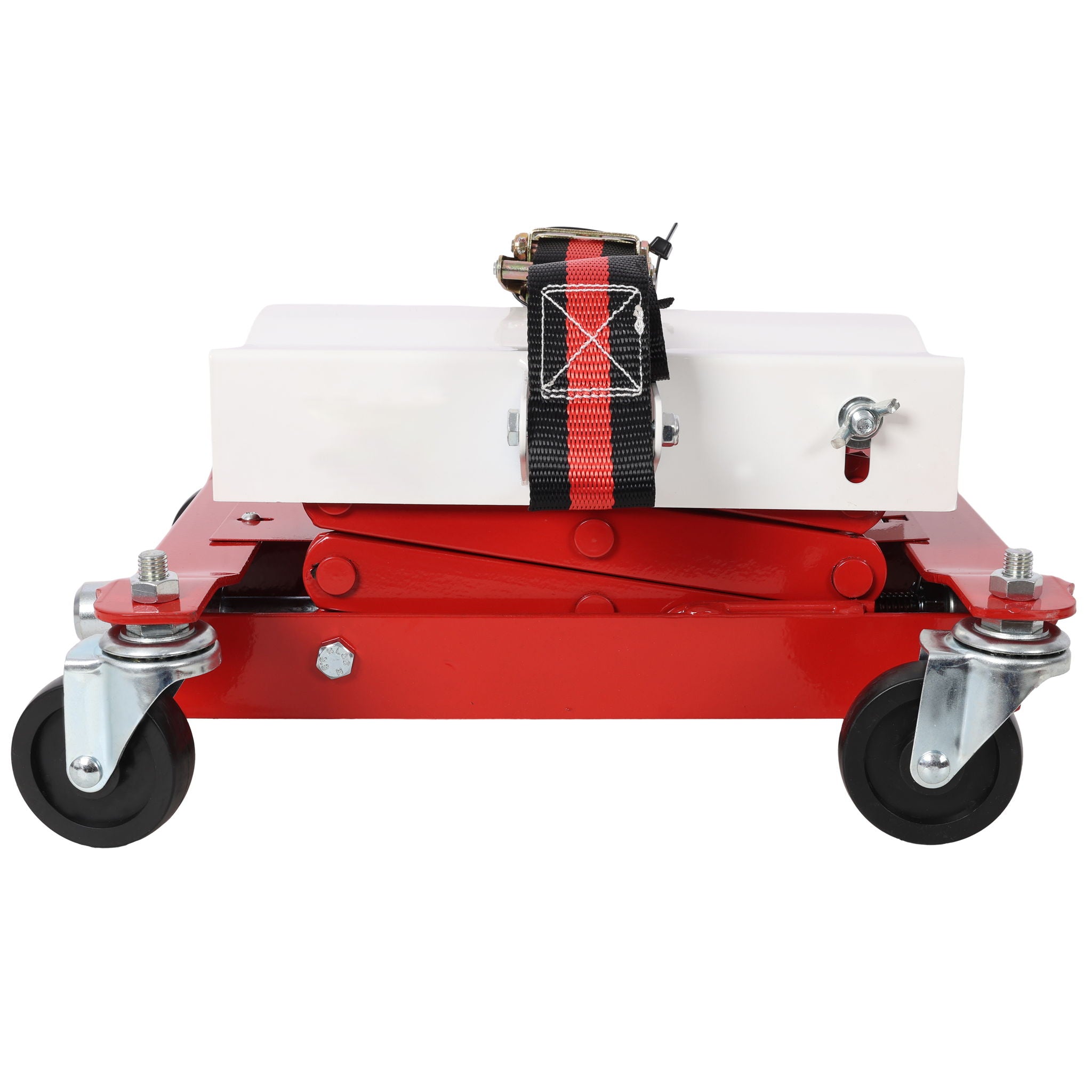 Heavy Duty Low Lift Transmission Jack With Nylon Safety Strap For Small Vehicles - Red