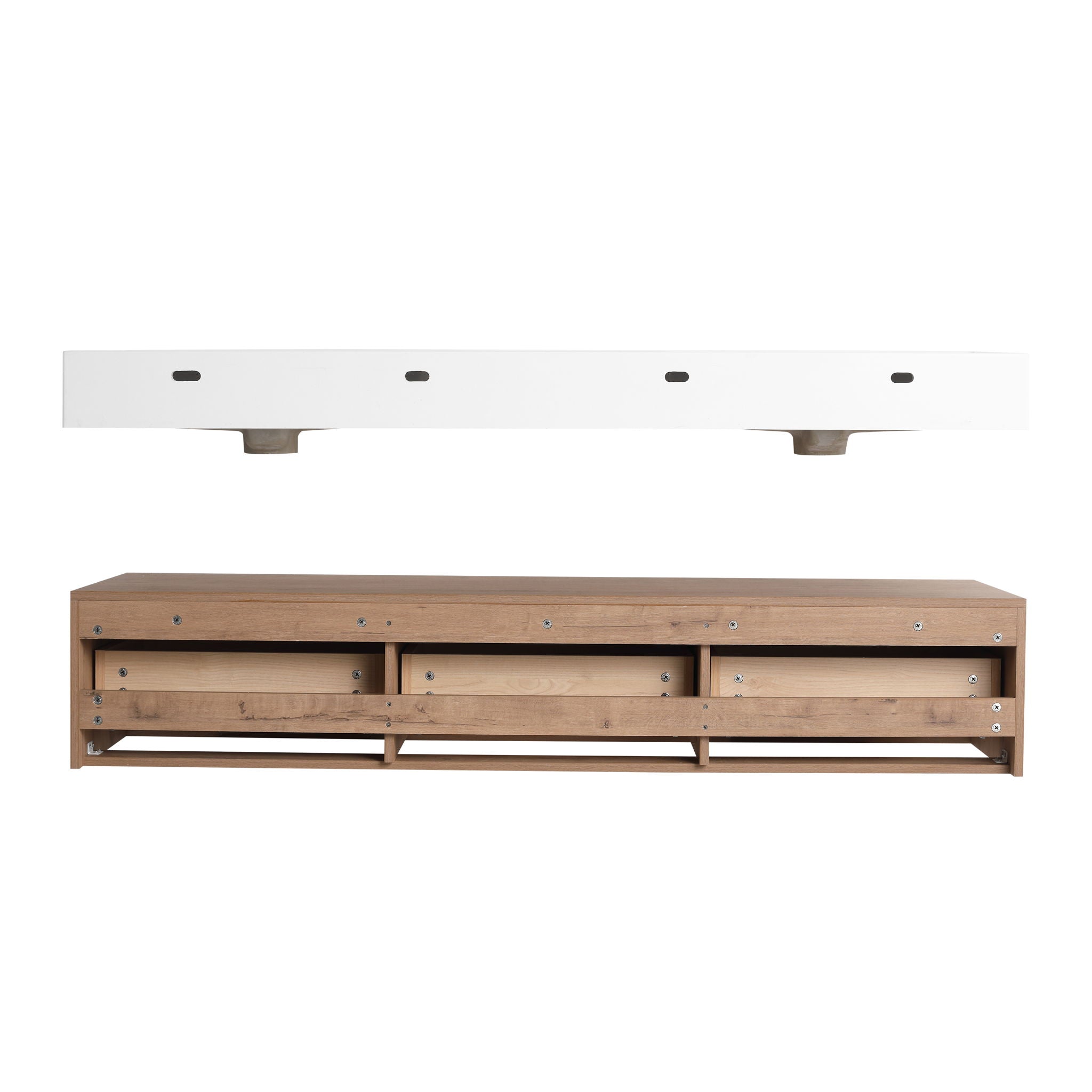 Contemporary Wall Mounted Bathroom Vanity With Dual Resin Sink And Soft Close Drawer
