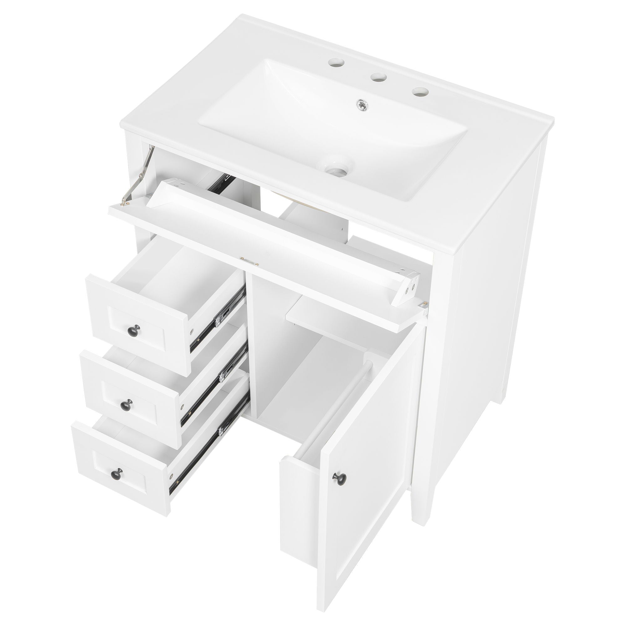 Modern Bathroom Vanity With Sink, 3 Drawers And Adjustable Shelf
