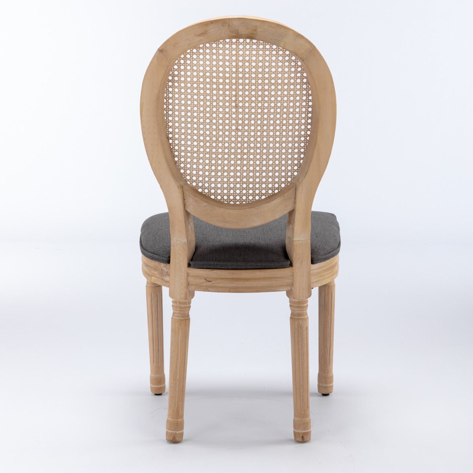 French Style Solid Wood Frame Antique Painting Fabric Rattan Back Dining Chair (Set of 2)