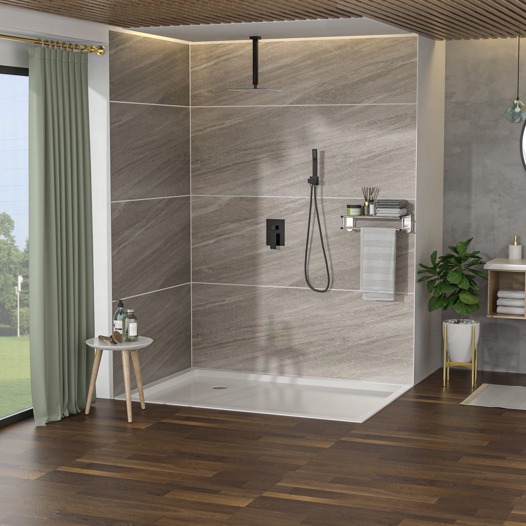 Dual Shower Head System With Ceiling Mount And Rough In Valve