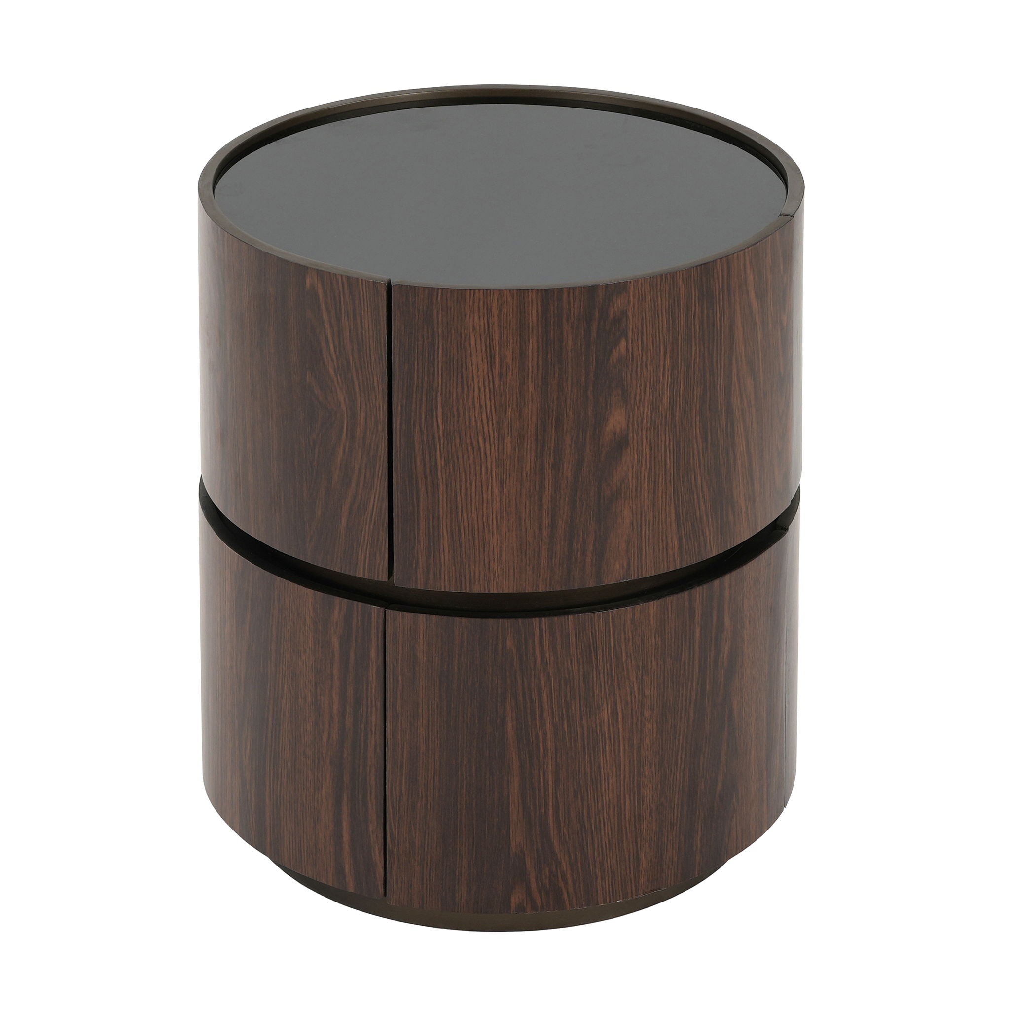 Elegant Italian High Grade Double Layer Storage Round Side Table - Brown / Black