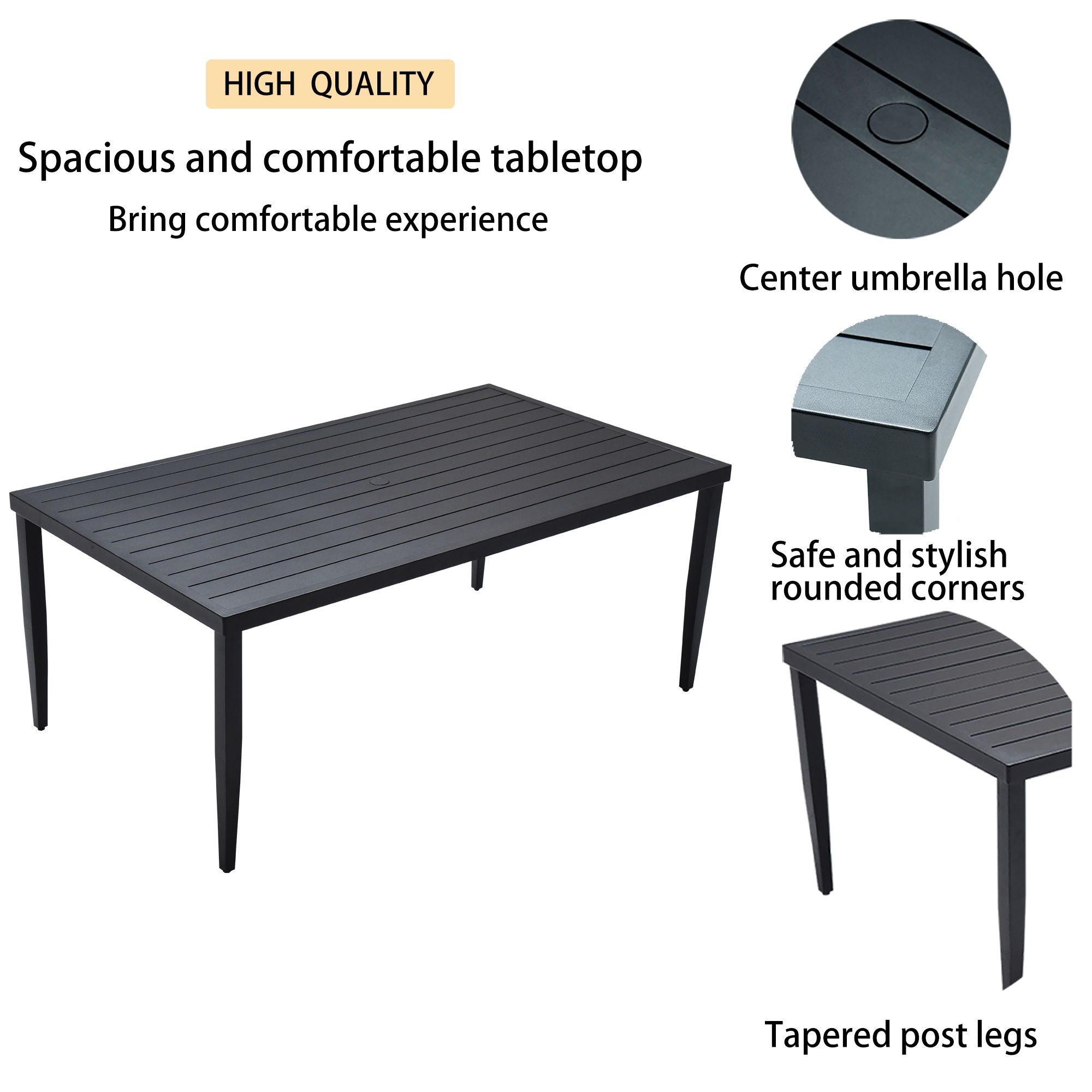Outdoor Modern Dining Set, Chairs Sunbrella Cushioned And Dining Table With Umbrella Hole