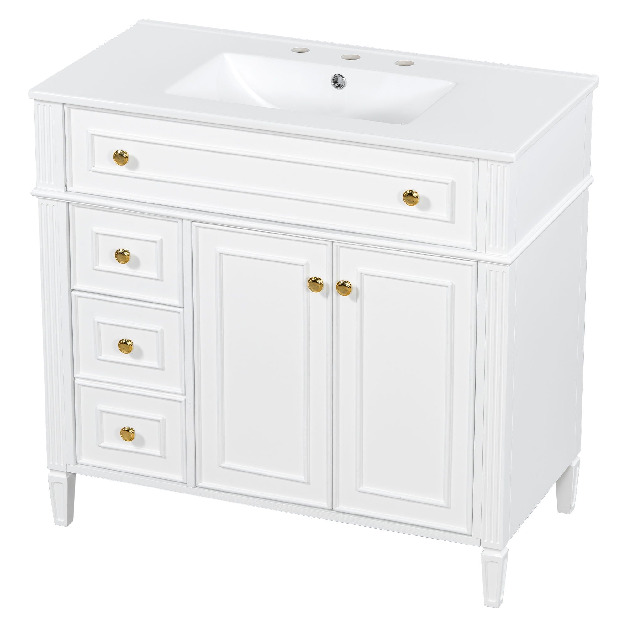 Bathroom Vanity With Sink, 3 Drawers & 2 Soft-Close Doors
