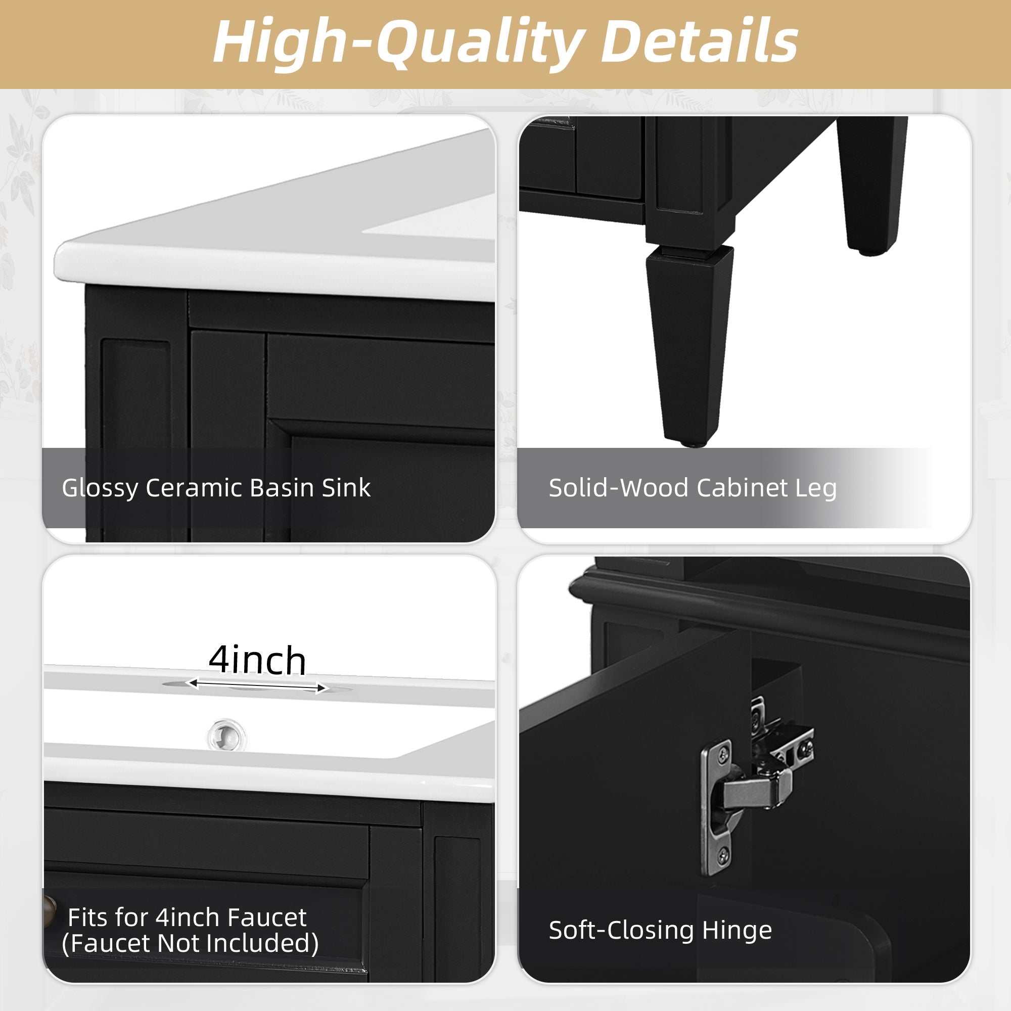 Bathroom Vanity With 2 Doors And Tip Out Drawer, Soft Closing Hinges