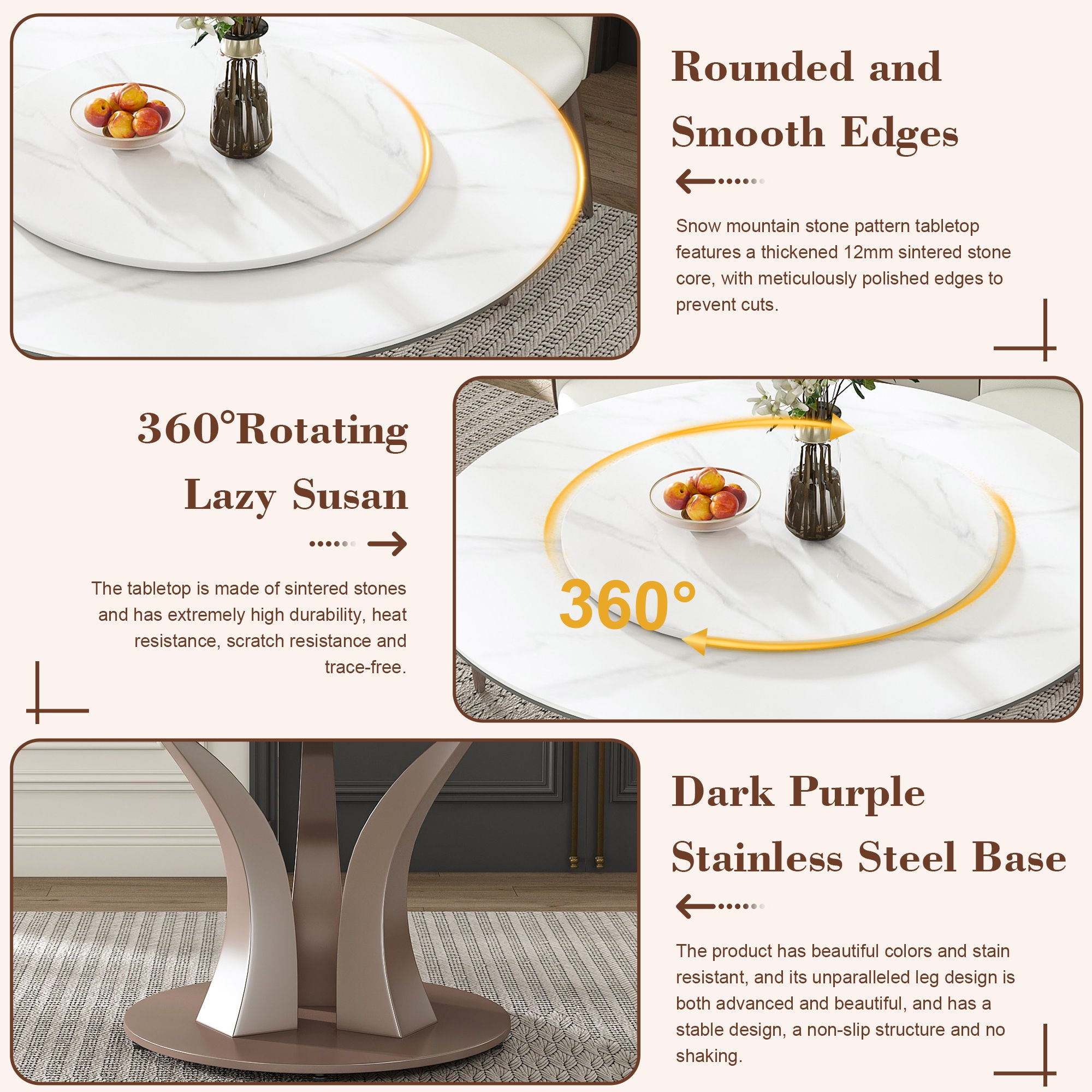 Table With Rotating Tray Scratch & Heat For Kitchen & Restaurant, 4 Chairs - White