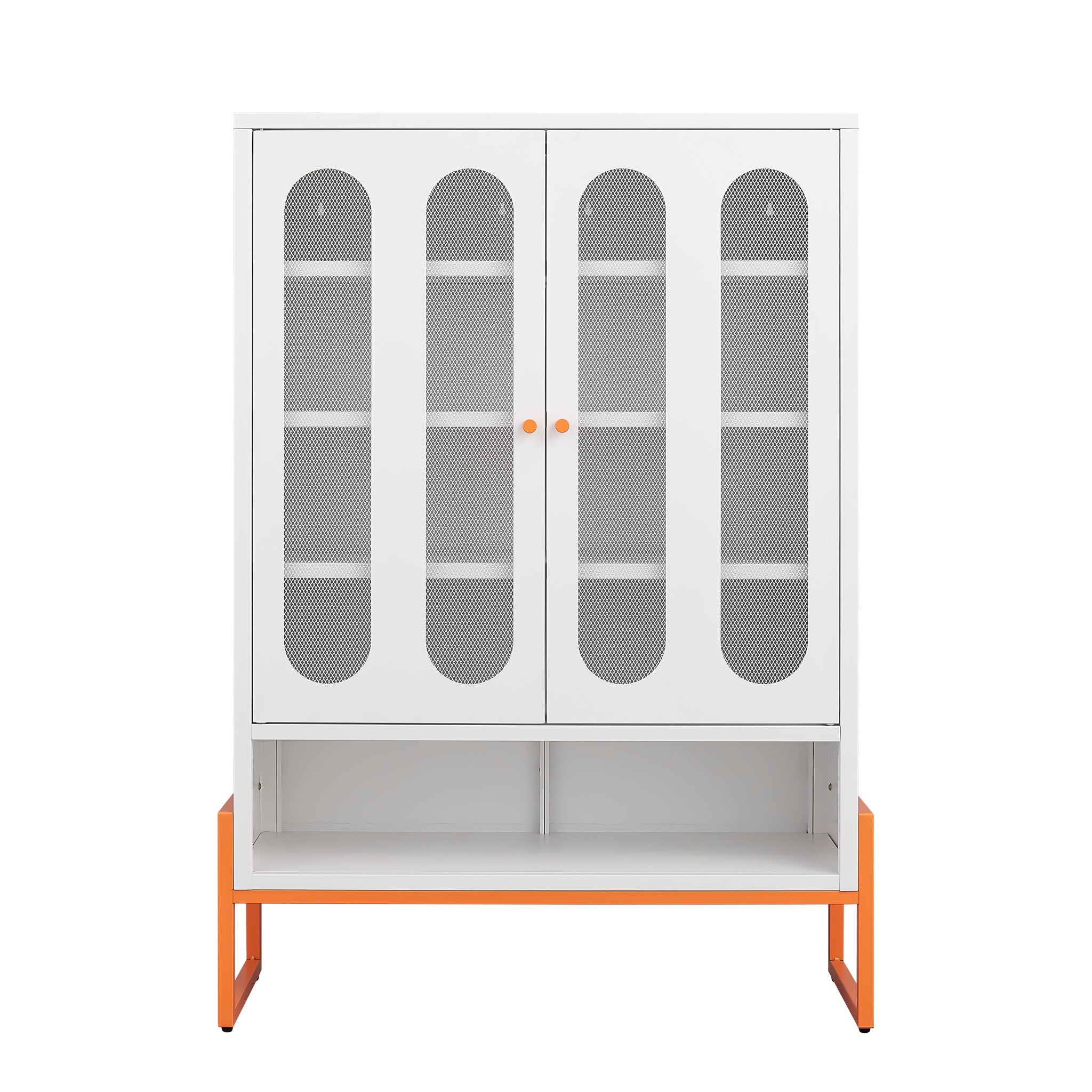 Modern Metal Shoe Cabinet With DoublebSided Doors And Adjustable Partitions