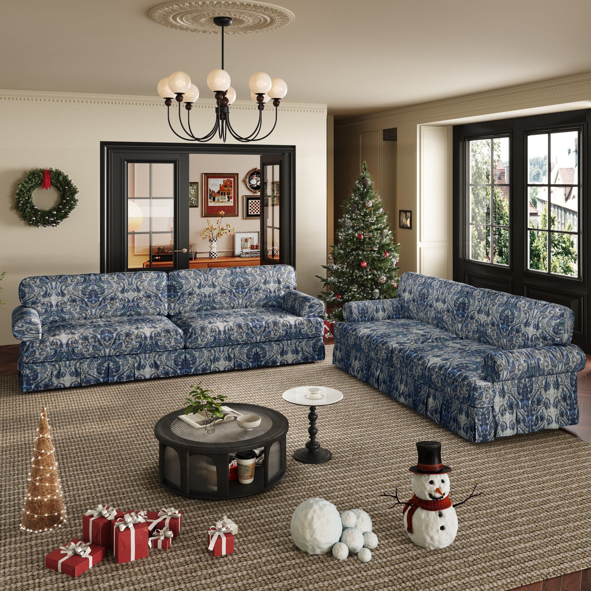 Luxuriously Comfortable Cloud Couch With Elegant Rolled Arms & Pleated Skirt Design