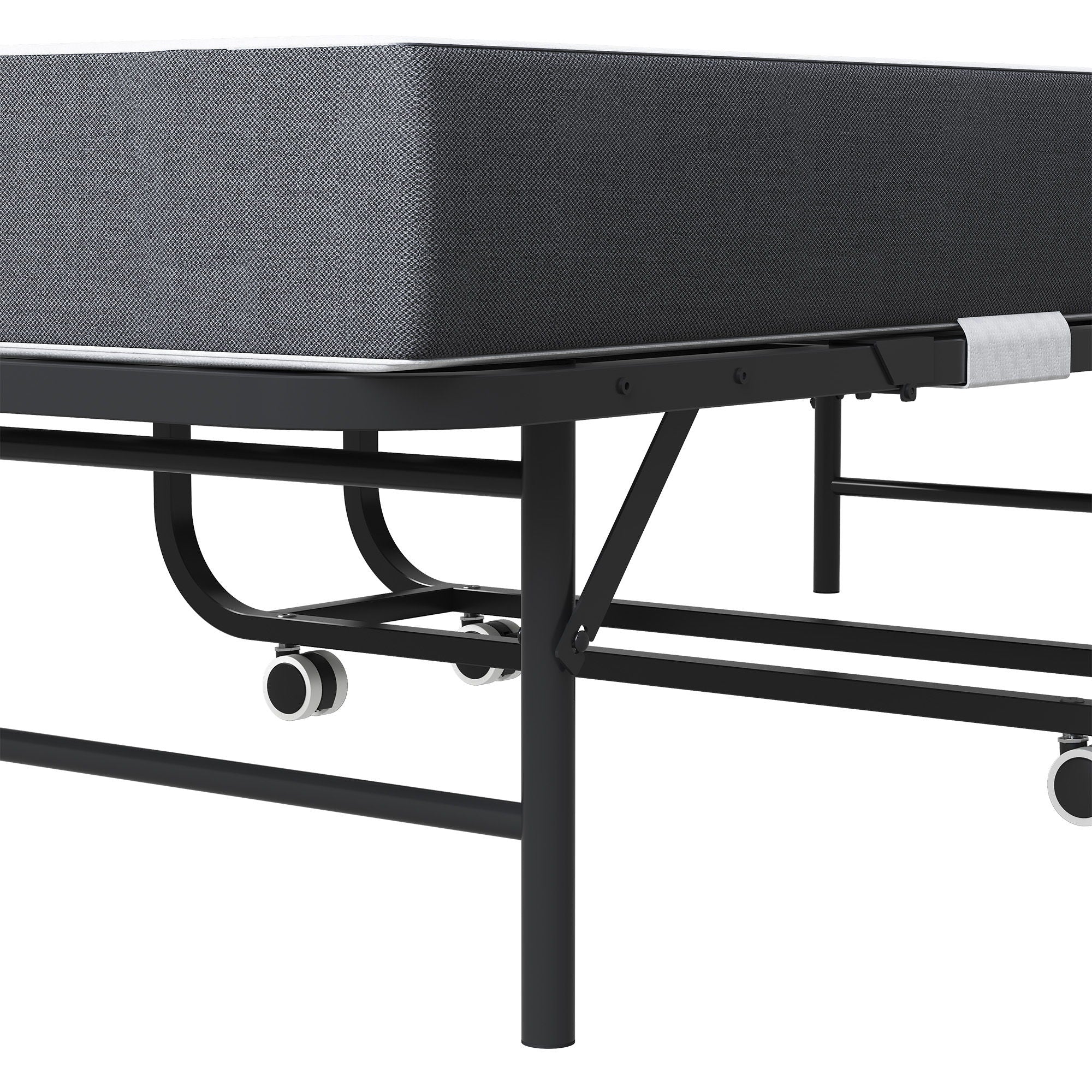 Twin Extra Long Folding Bed For Tall People, Heavy-Duty Rollaway Guest With Memory Foam Mattress - Black