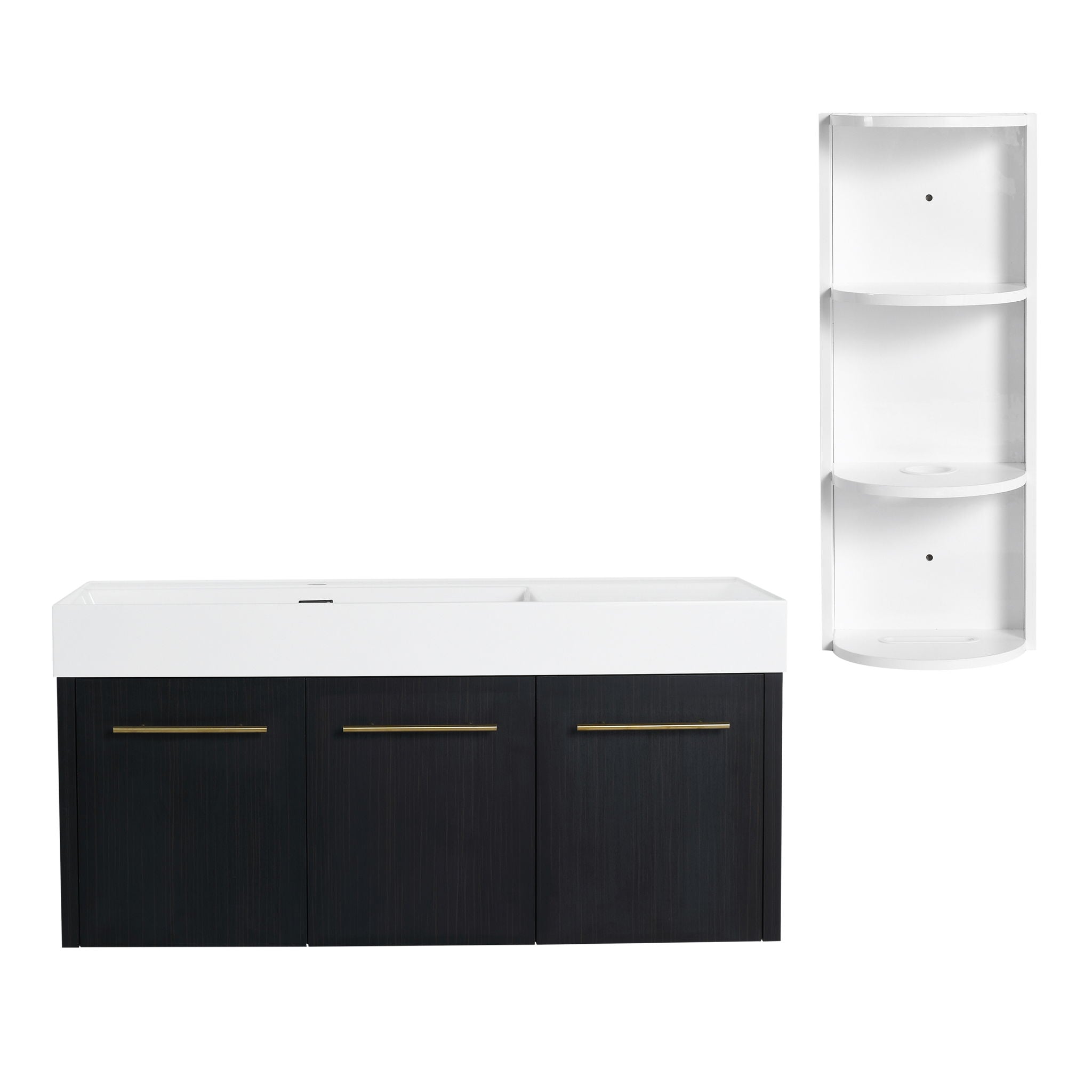 Modern Chestnut Wall Mounted Bathroom Vanity With Left Resin Sink And Storage Rack - Black Chestnut