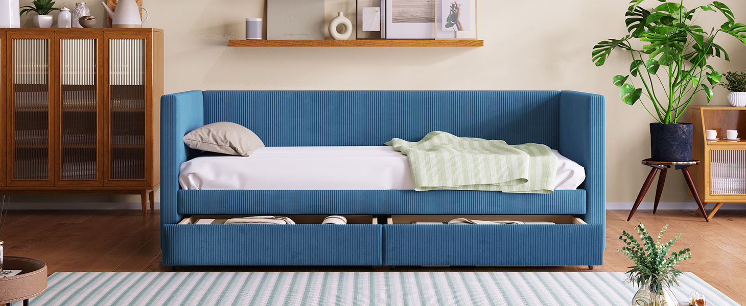 Daybed With Two Drawers And Wood Slat