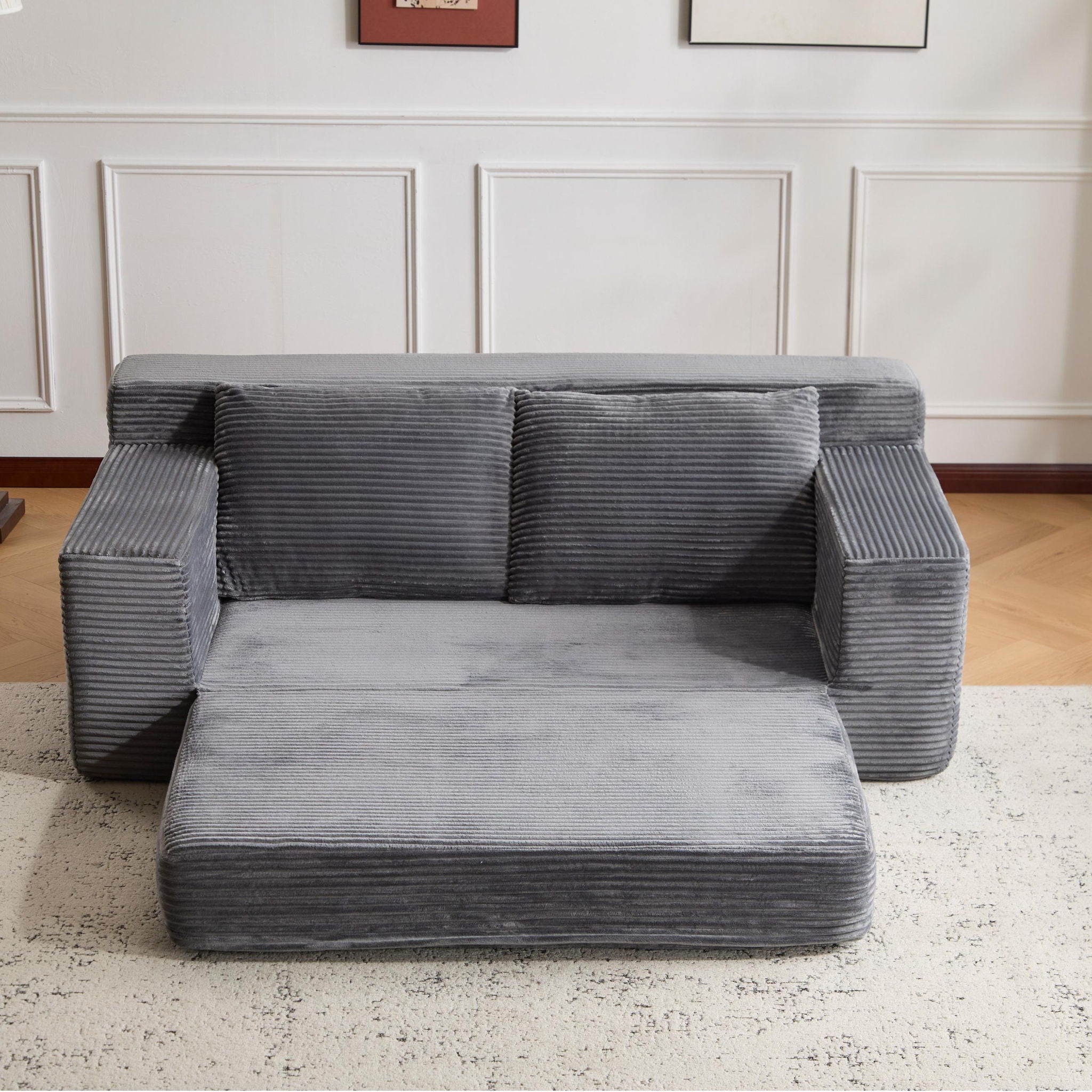Comfortable Deep Seat Loveseat Sofa Bed, Reversible Cushion With Pillows