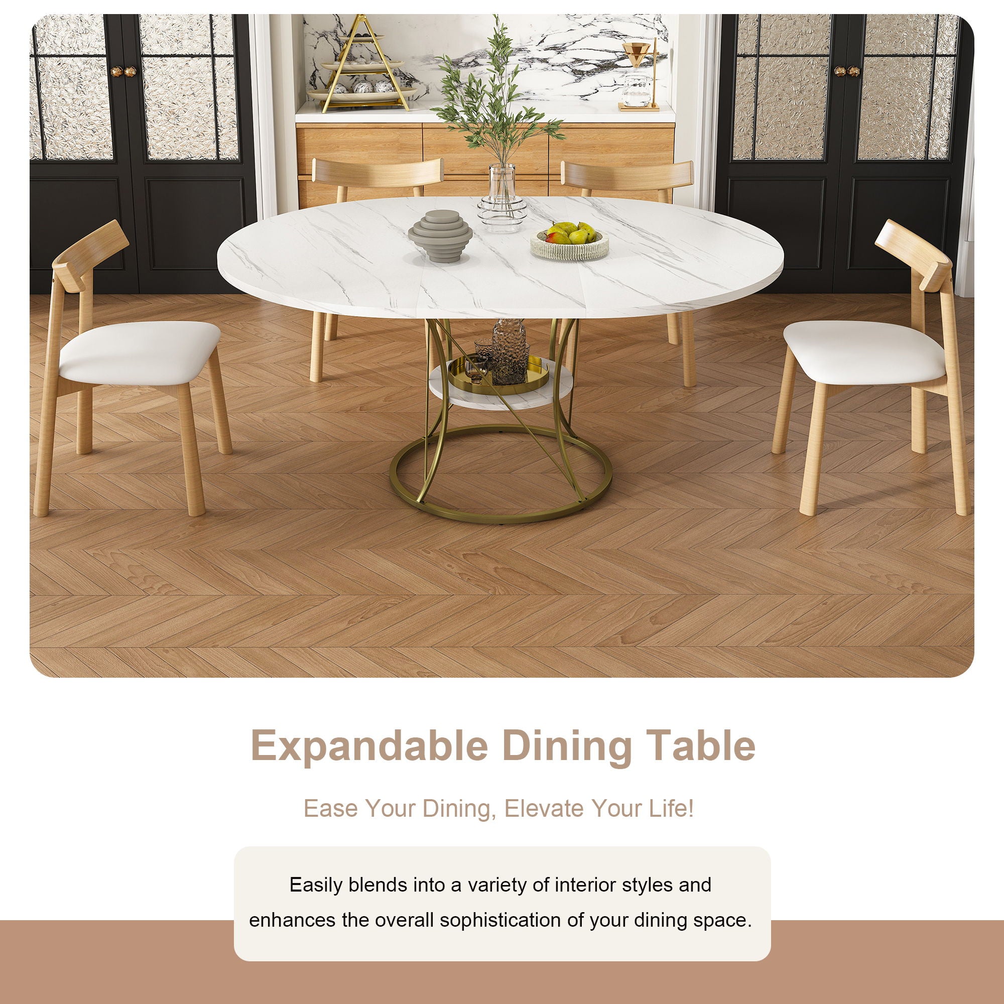 Round Extendable Dining Table Set With Chairs