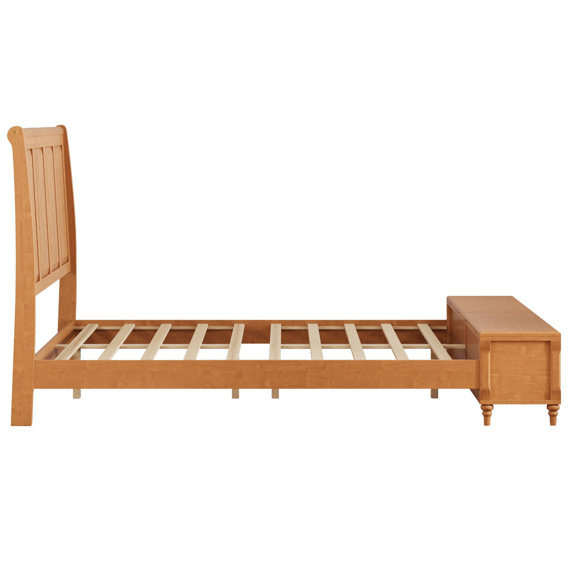 Sleigh Bed Frame With Tall Headboard And Storage Bench