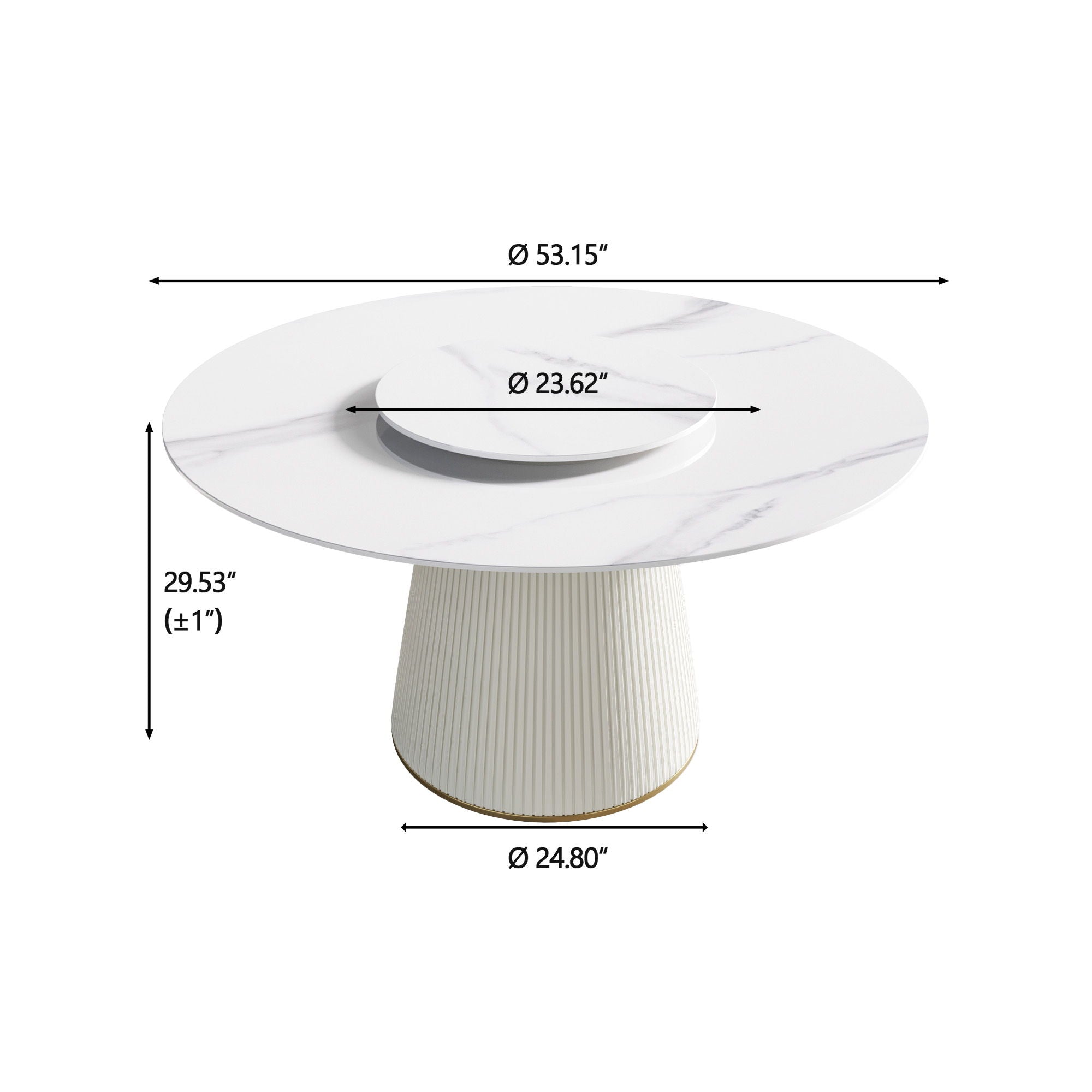 Modern Artificial Stone Round Plywood Base Dining Table, Can Accommodate 6 People, Artificial Stone Turntable (Not Including Chairs) - White / Beige