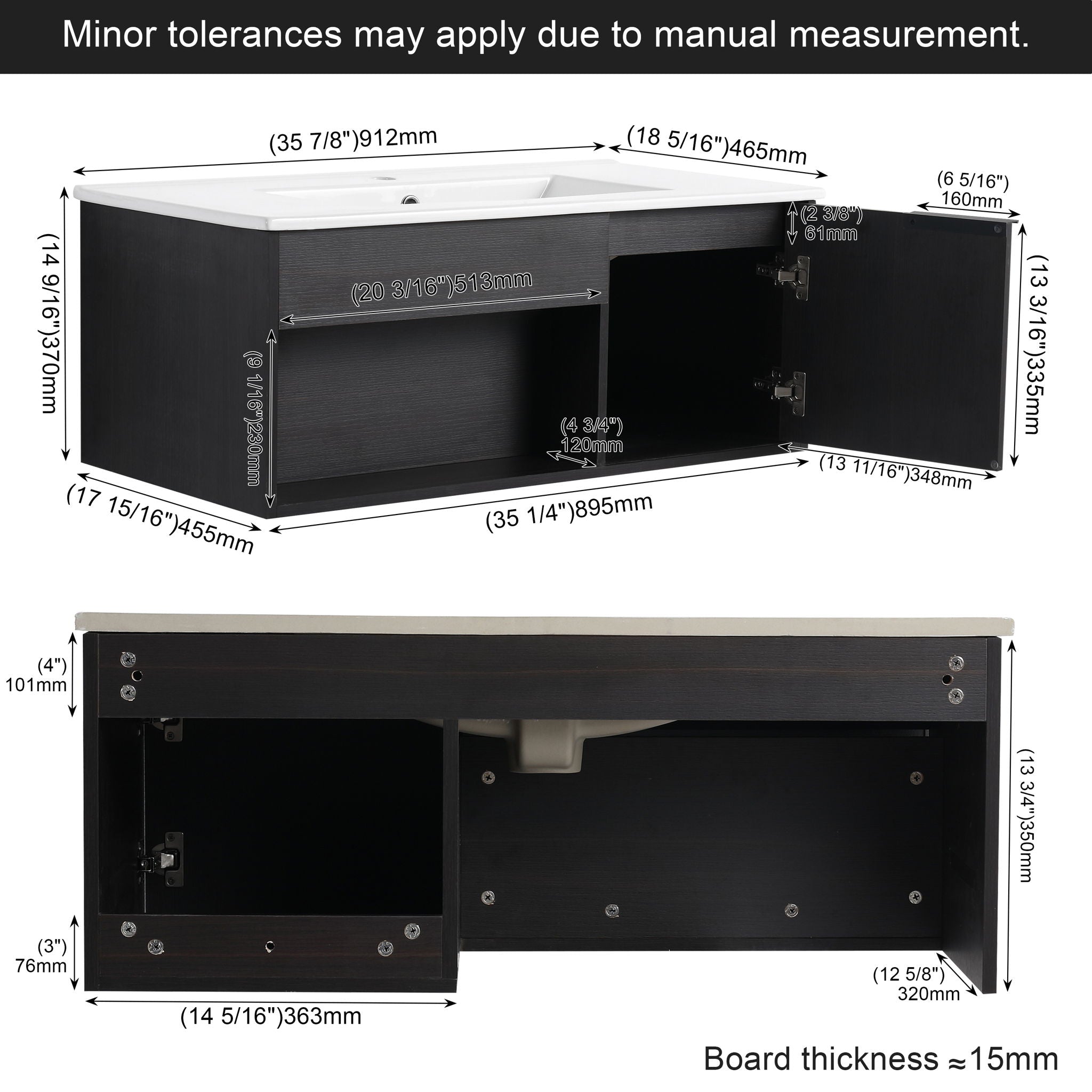 Wall Mounted Floating Bathroom Vanity With Open Shelf & Soft Close Door
