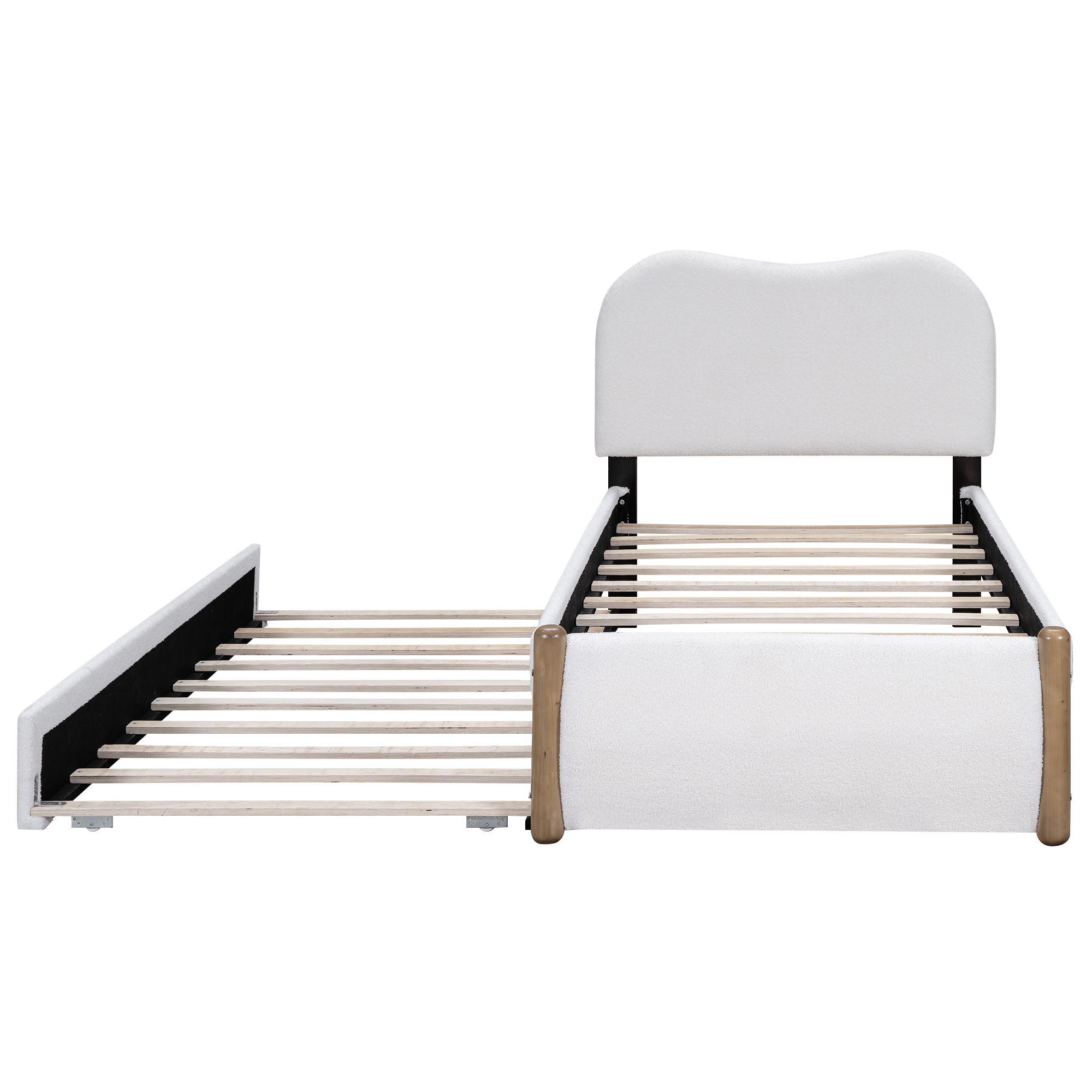 Upholstered Platform Bed With Wood Supporting Feet And Trundle