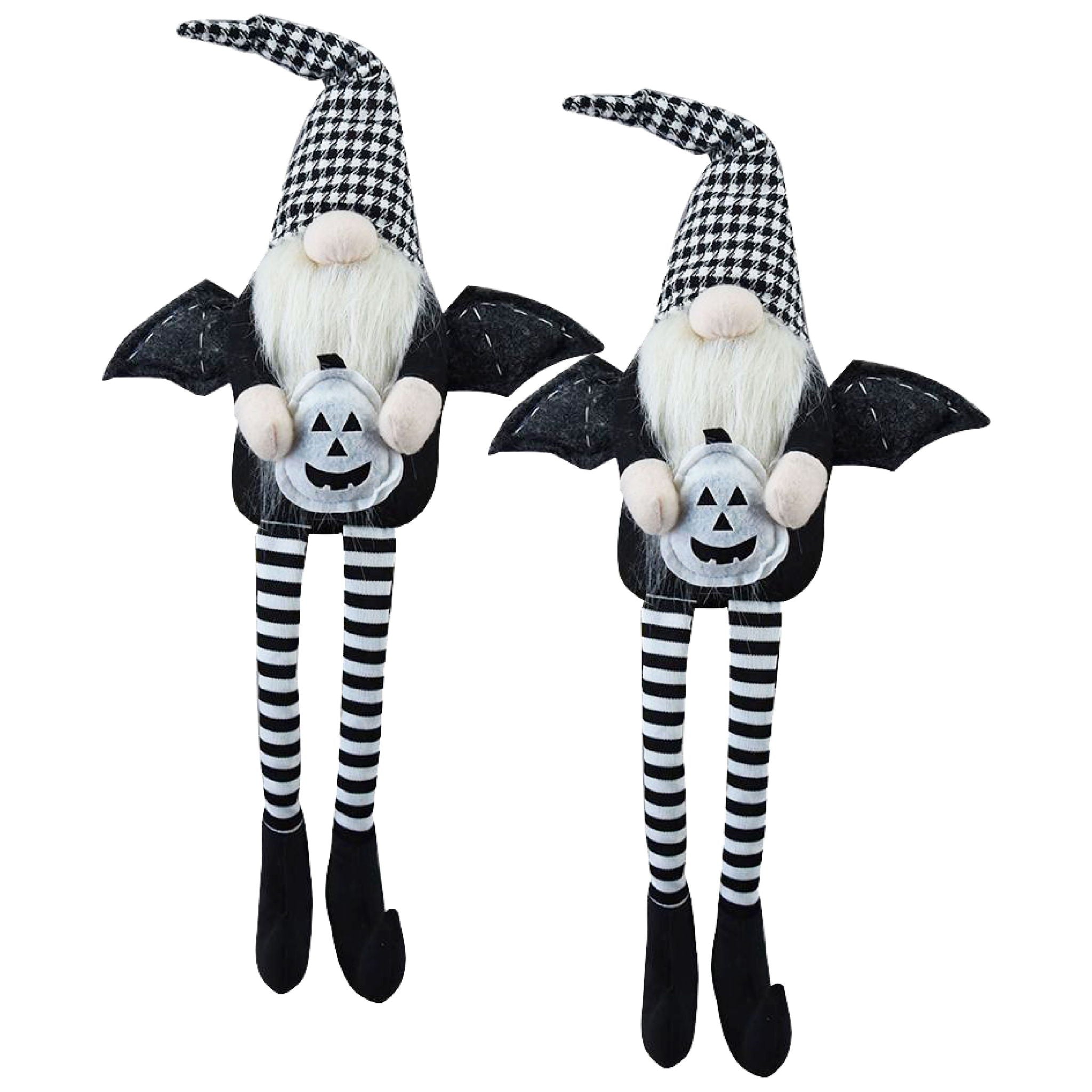 Sitting Gnome With Wings & Plaid Hat, For Halloween Decor