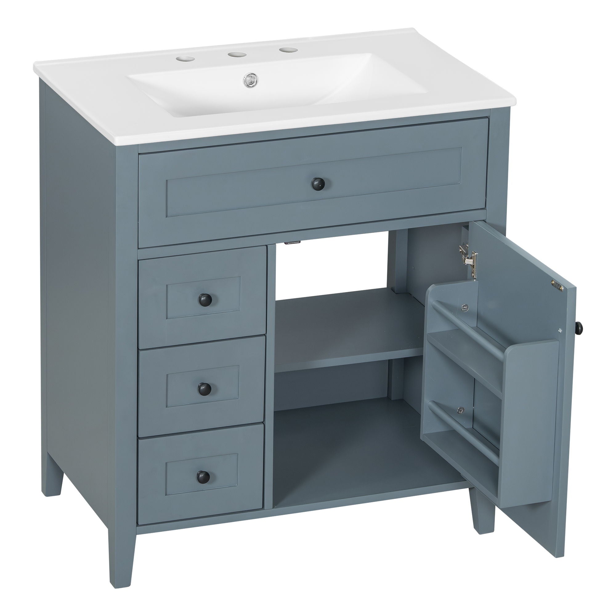 Modern Bathroom Vanity With Sink, 3 Drawers And Adjustable Shelf