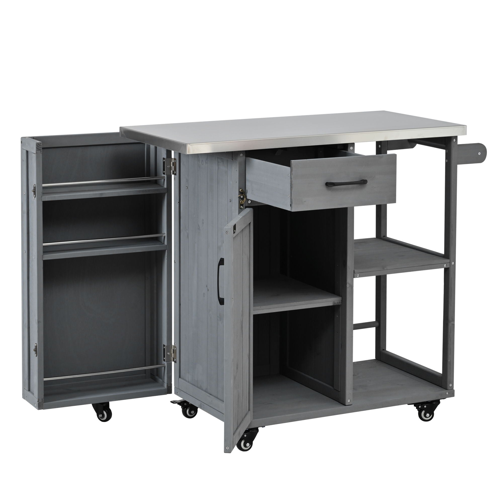 Outdoor Kitchen Island Prep Station With Lockable Wheels, Ample Storage, Towel & Spice Racks