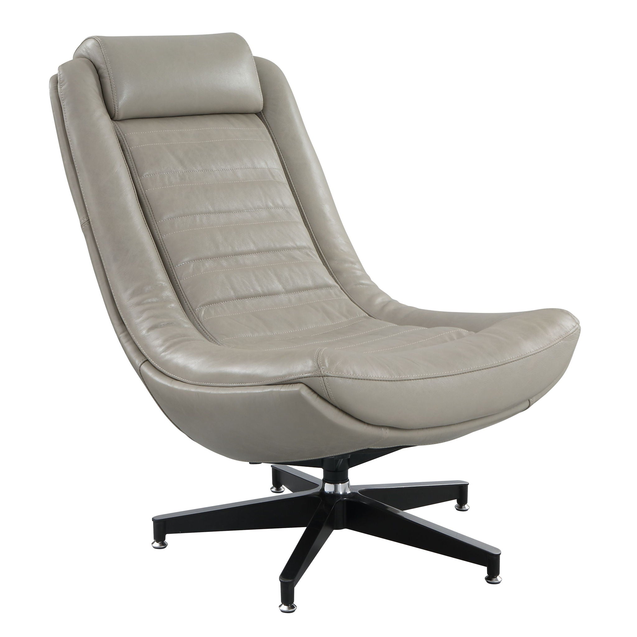 Piran - Twilight Top Grain Leather Accent Chair And Ottoman With Swivel - Gray