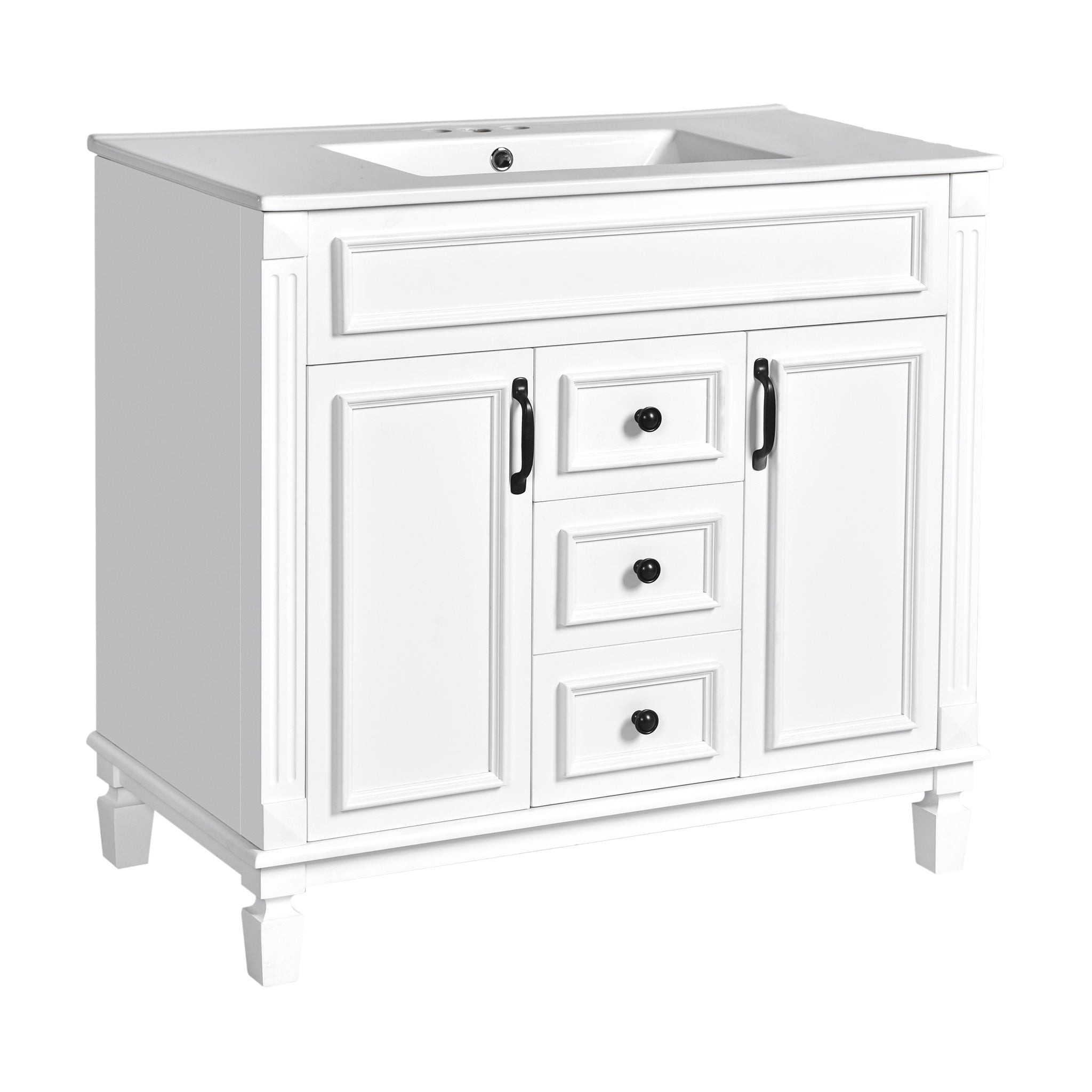 Bathroom Vanity With Top Sink, Basin On Cabinet With 2 Soft Closing Doors And 2 Drawers