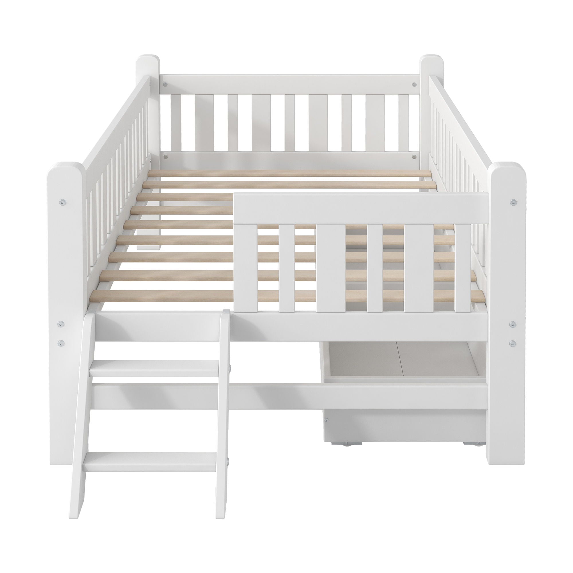 Platform Bed With Guardrail And 2 Drawers