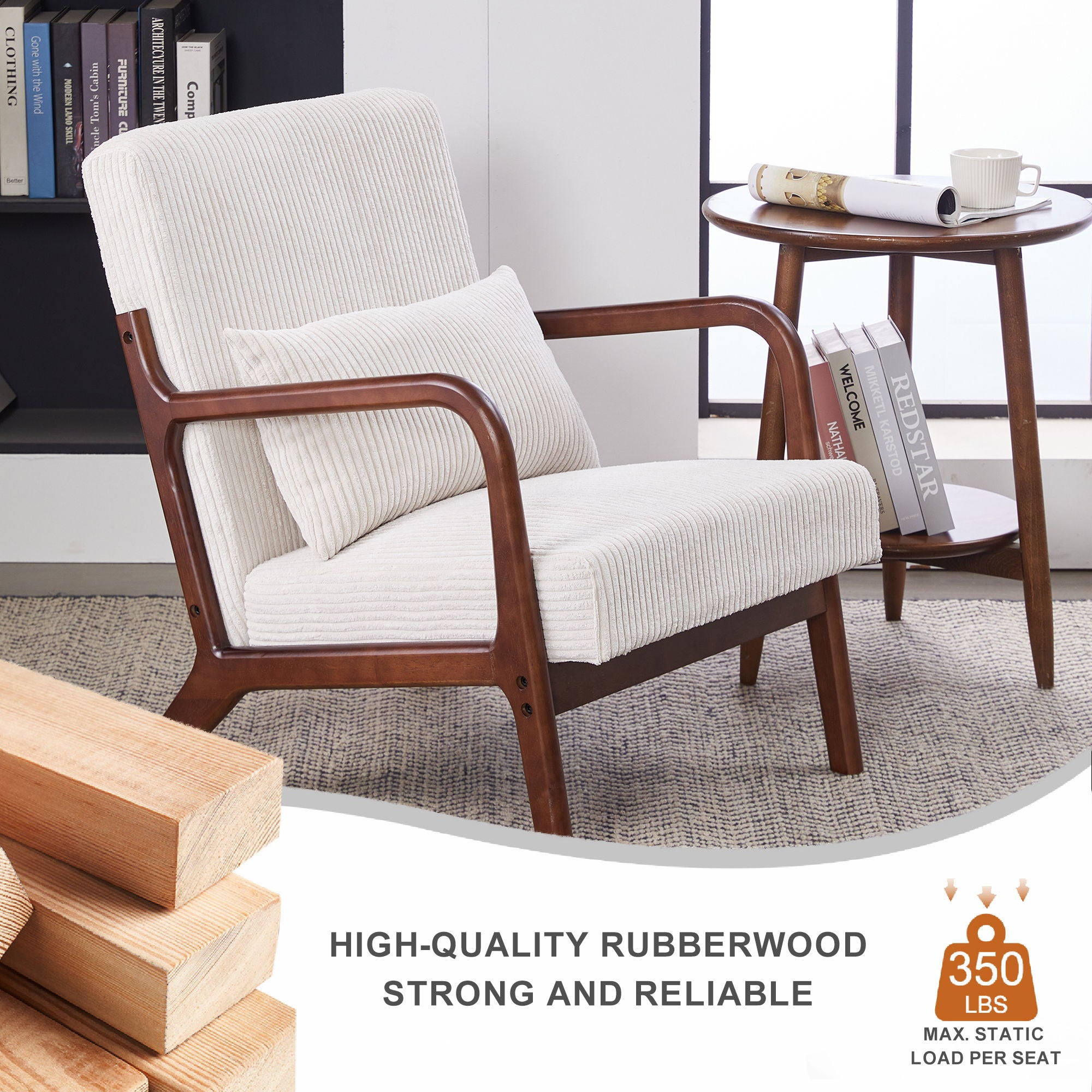 Accent Chair With Pillow And Wood Frame