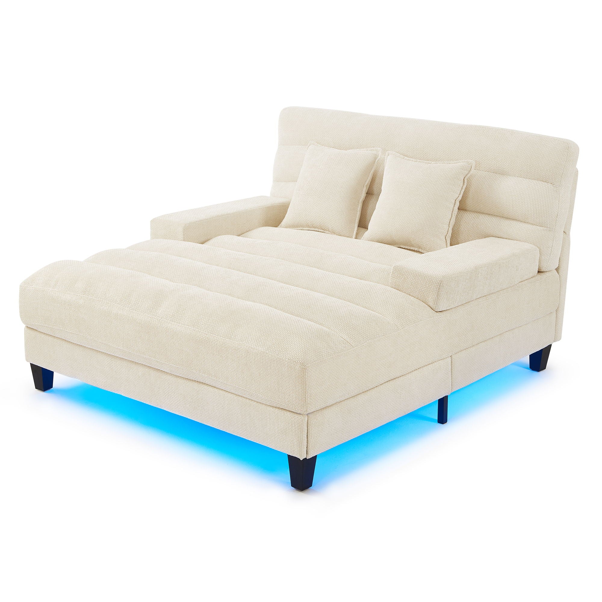Chaise Bed Lounge Sofa Chair With Adjustable Backrest And LED Light Strip