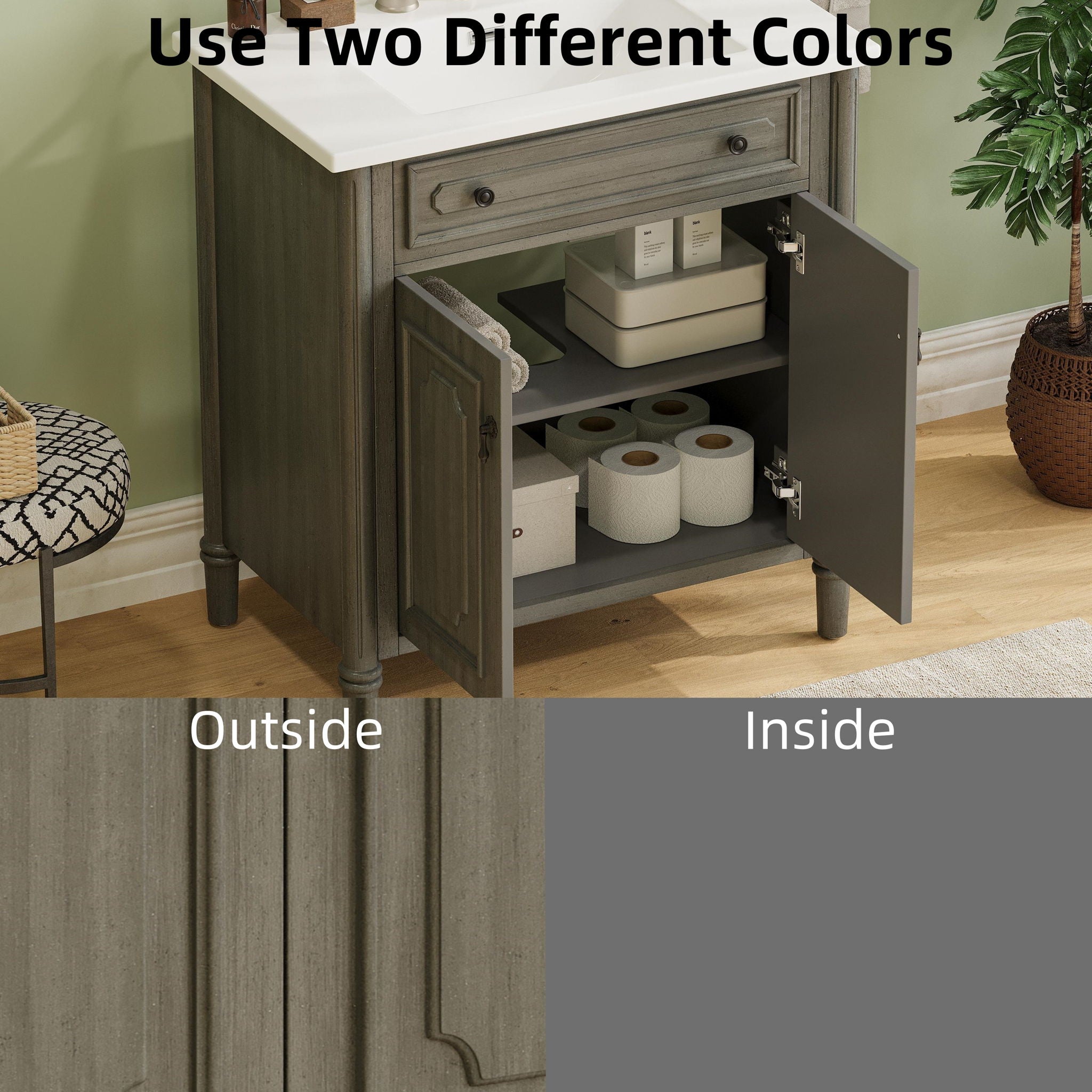 Vintage Bathroom Vanity With Sink, Rustic Cabinet With Soft Close Doors