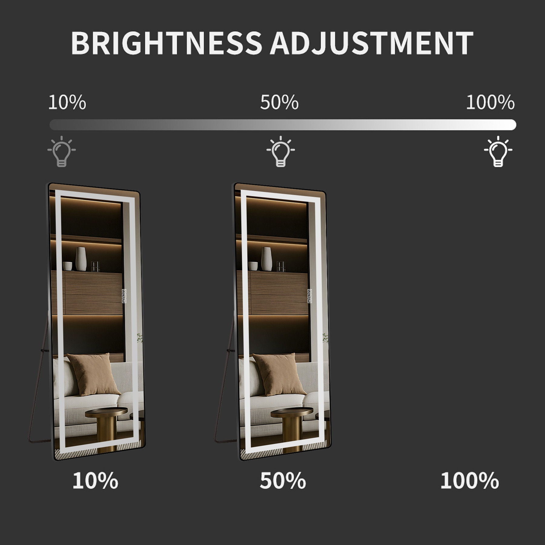 Full-Length Vertical Mirror With LED Light, Dimming Wall Mirror With Frame