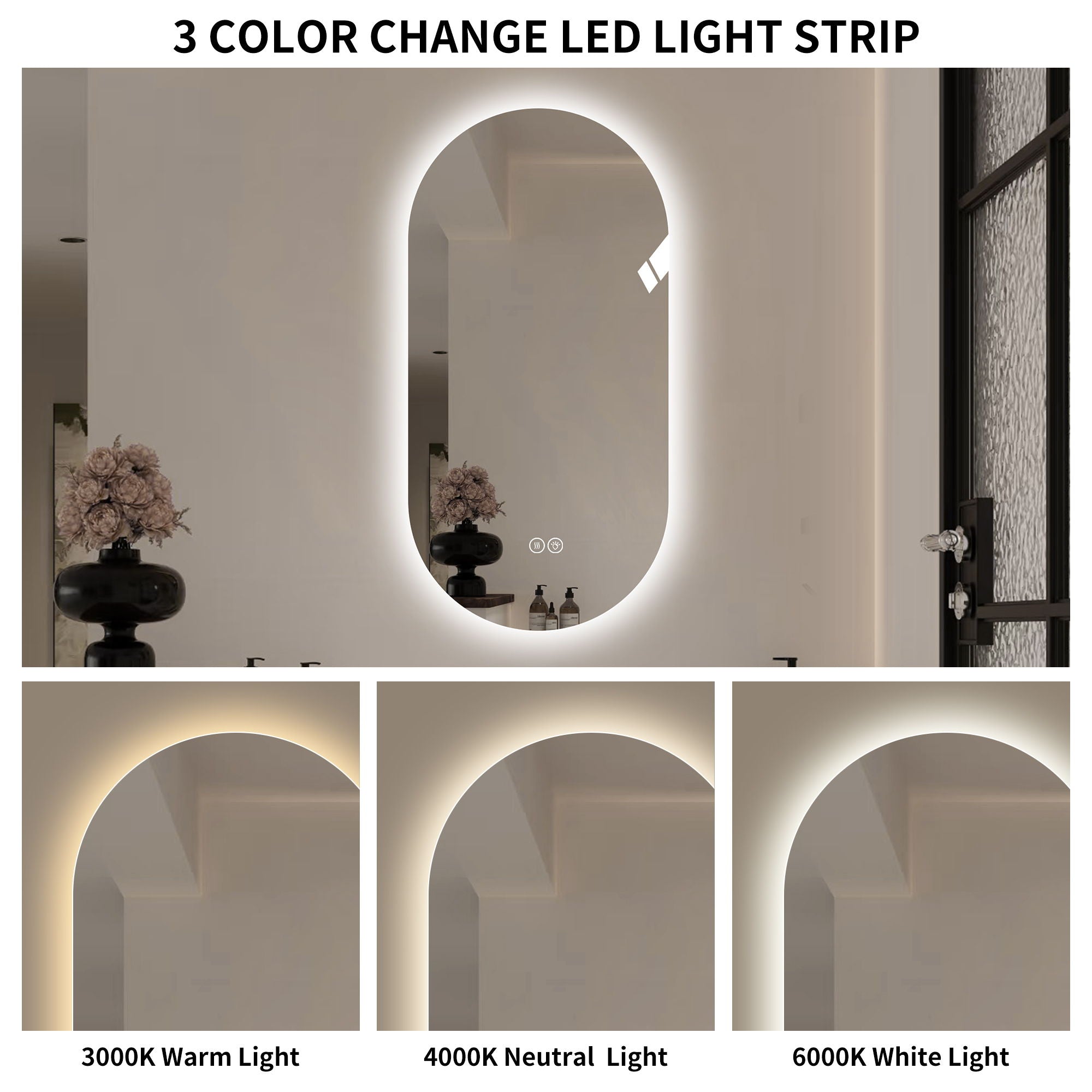 Smart Wall Mounted LED Touch Screen Mirror With Anti Fog Function And Adjustable Lighting - Antique Silver