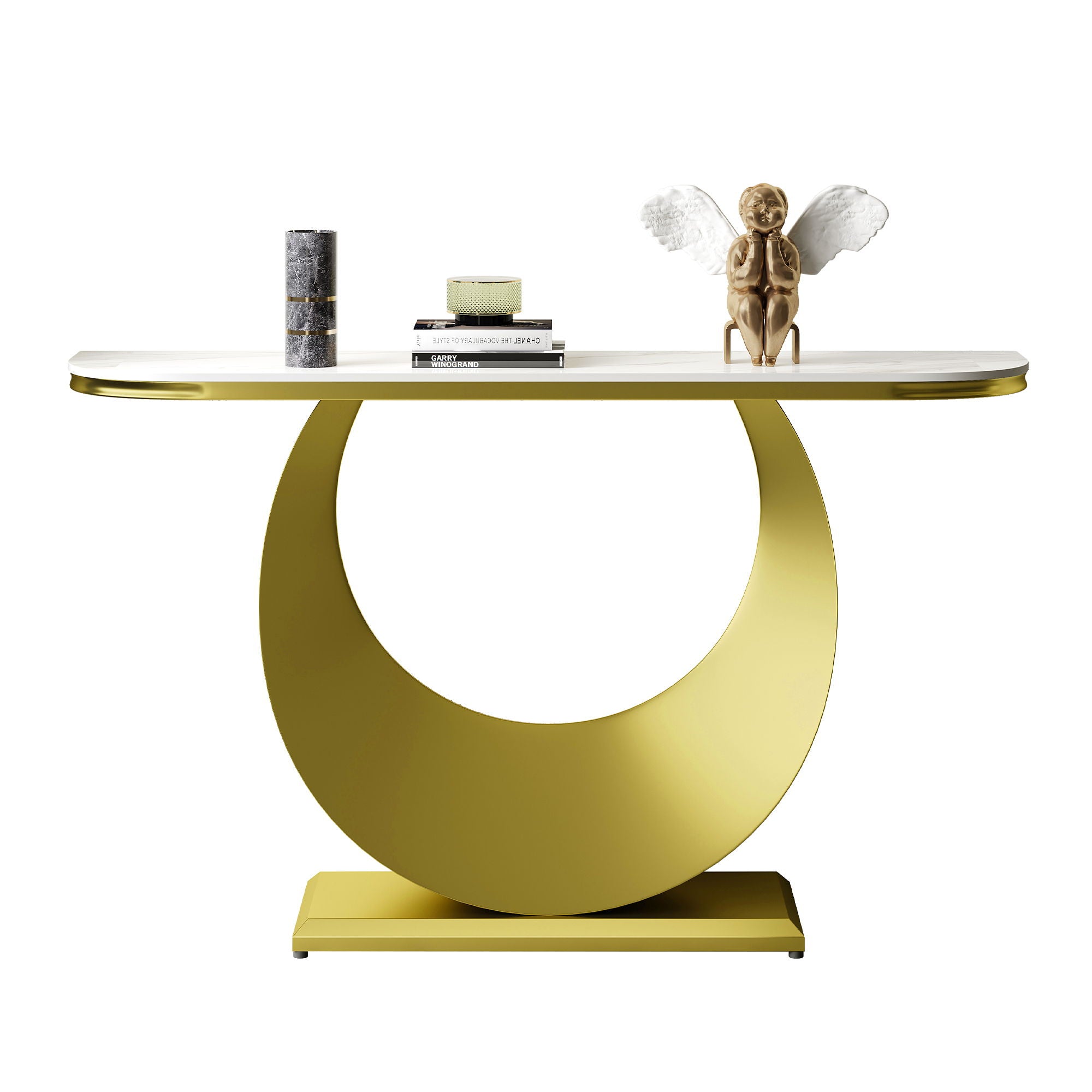 Half Console Table For Hallway - Gold / White