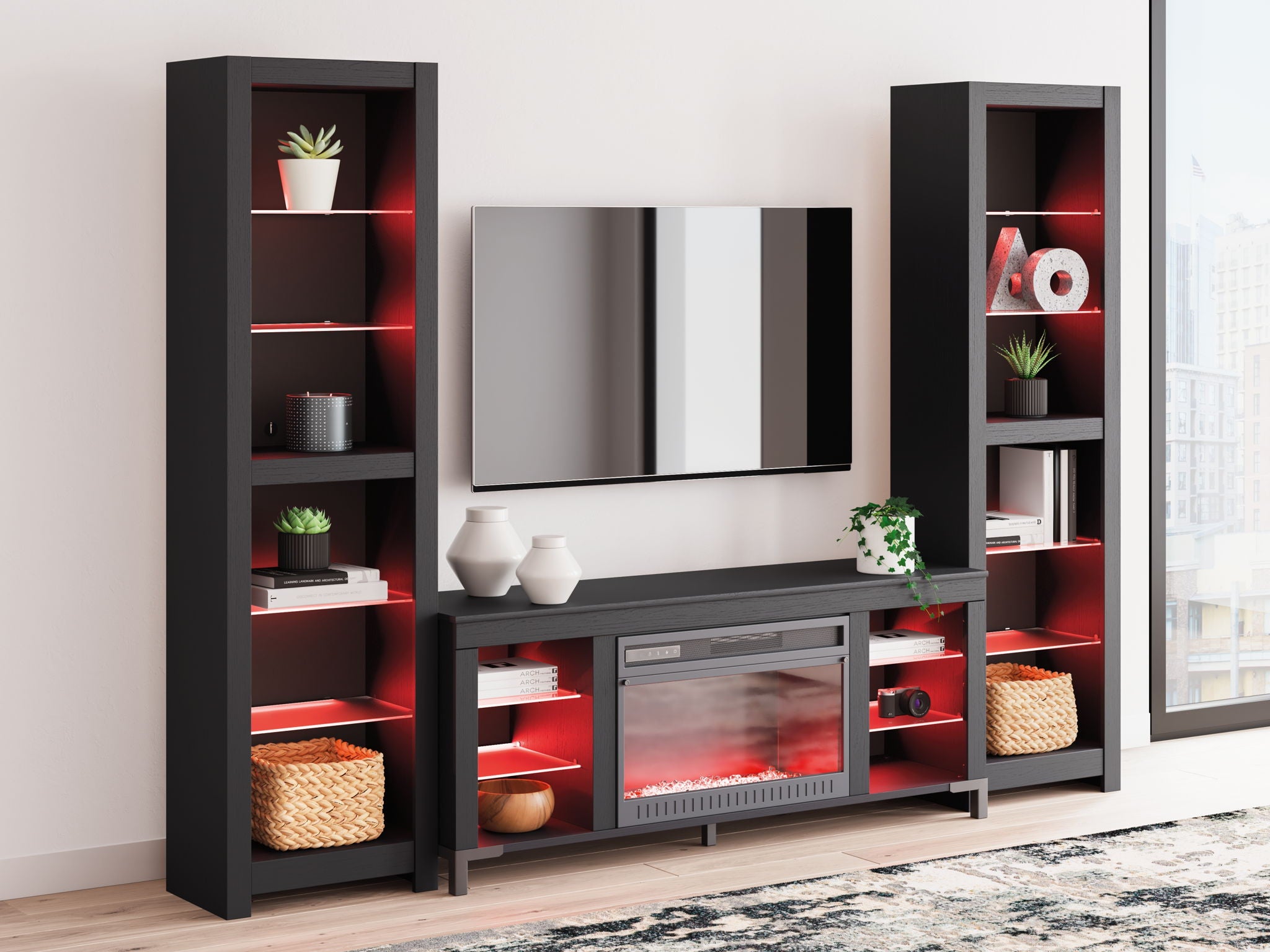 Cayberry - 3-Piece Entertainment Center With Electric Fireplace - Black