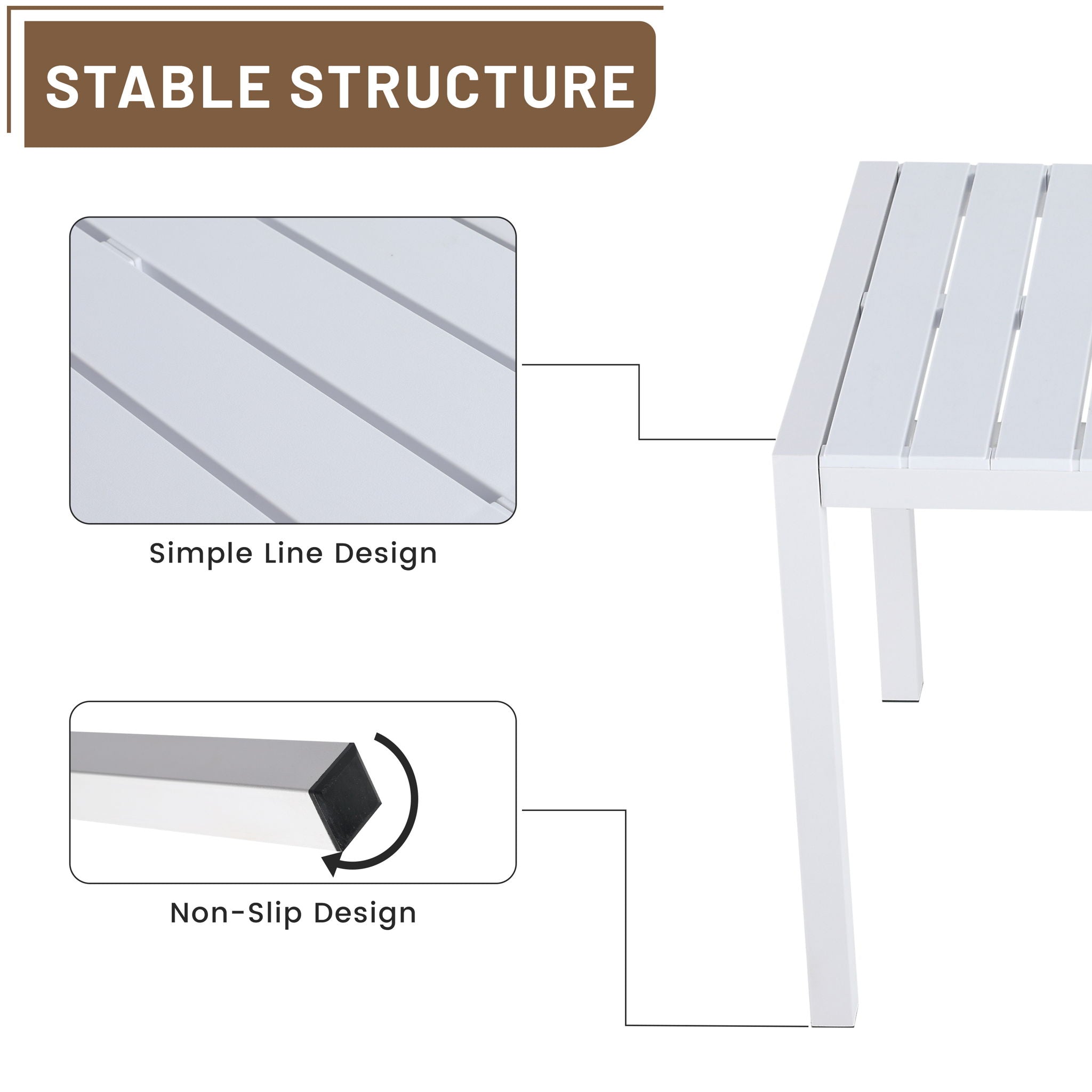 Modern Long Table, UV Resistant And Rust Proof, Pp Tabletop, UV Resistant Powder Coated Metal Legs - Snow White