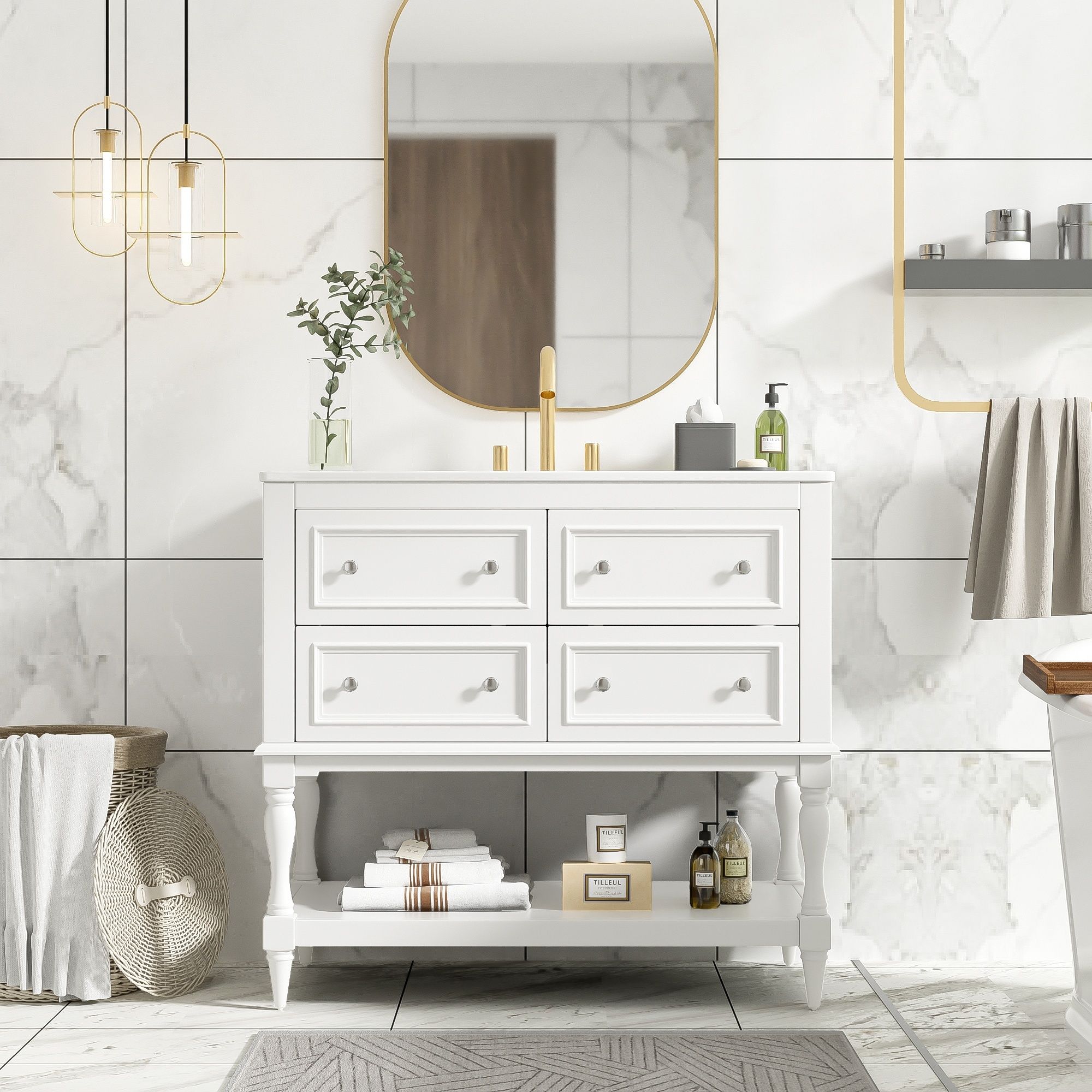 Bathroom Vanity Cabinet With Undermount Sink, 4 Drawer Set