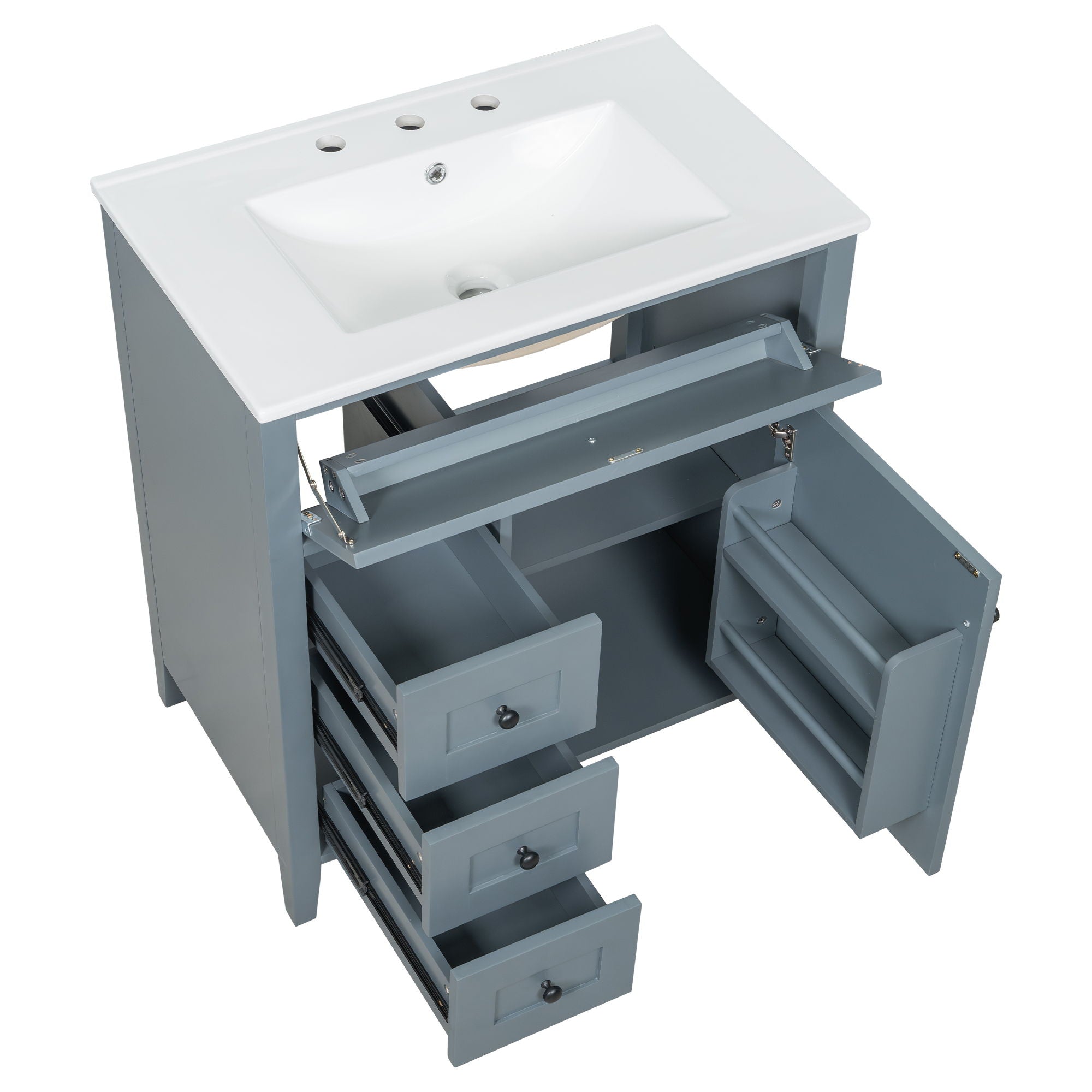 Modern Bathroom Vanity With Sink, 3 Drawers And Adjustable Shelf