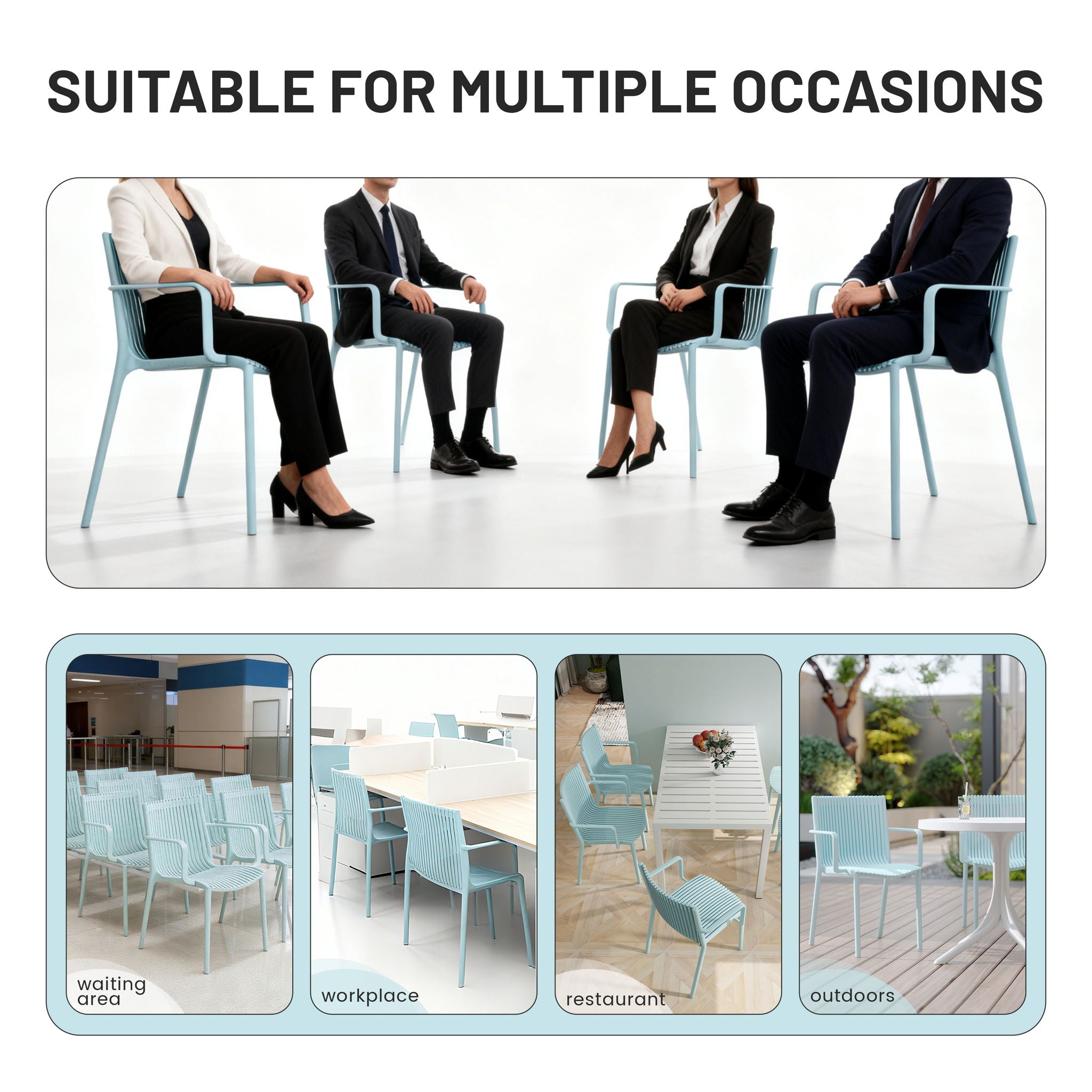 4 Piece Stackable Single Chairs With Vertical Stripe Design For All Weather