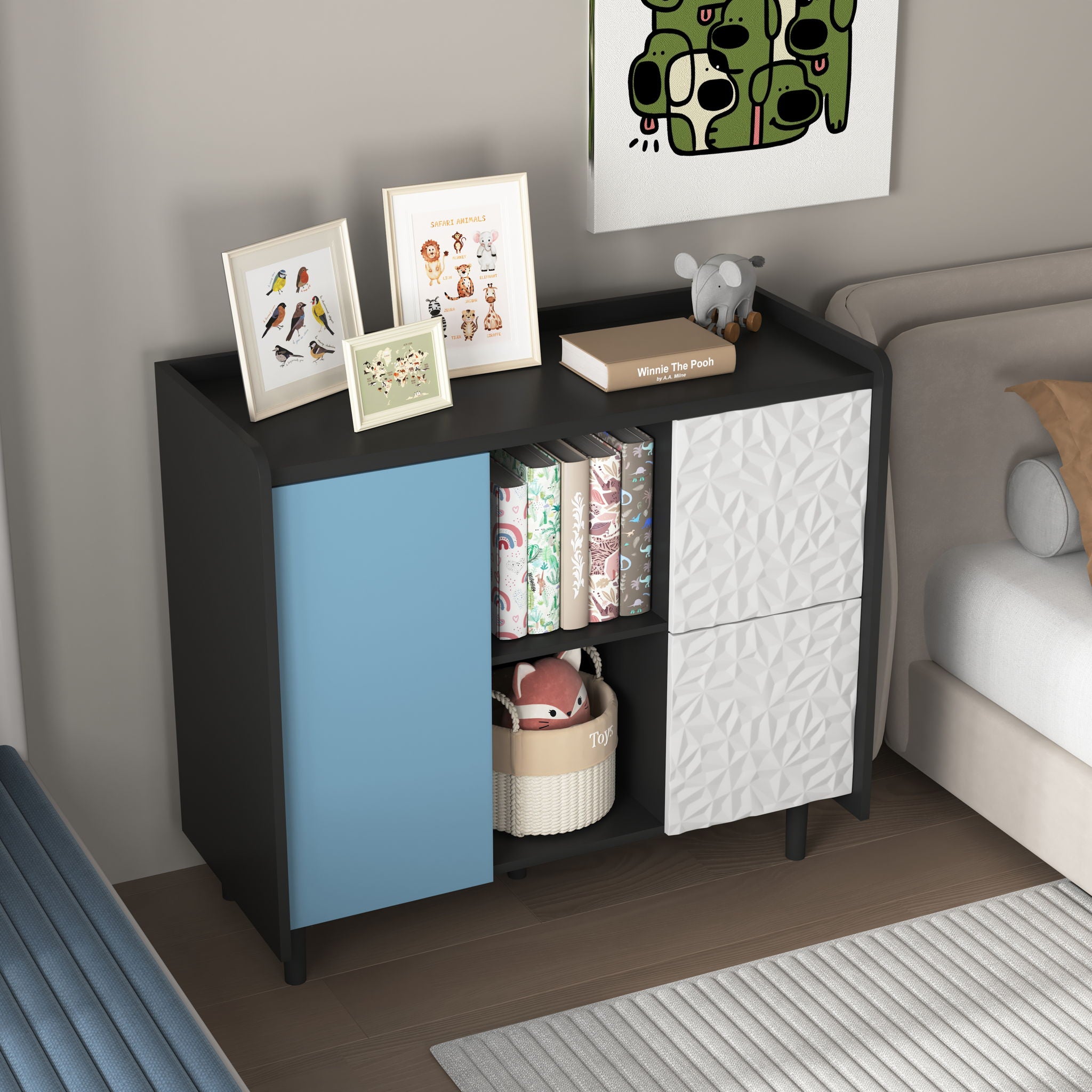 Modern Sideboard Buffet Cabinet With Doors And Unique Panel Styling