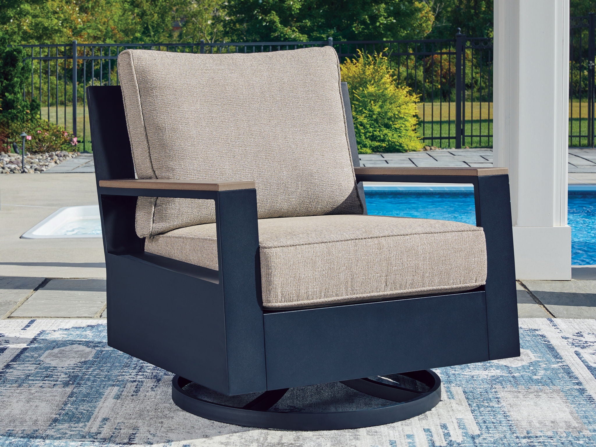 East Beach - Swivel Glider Chair With Cushion - Blue