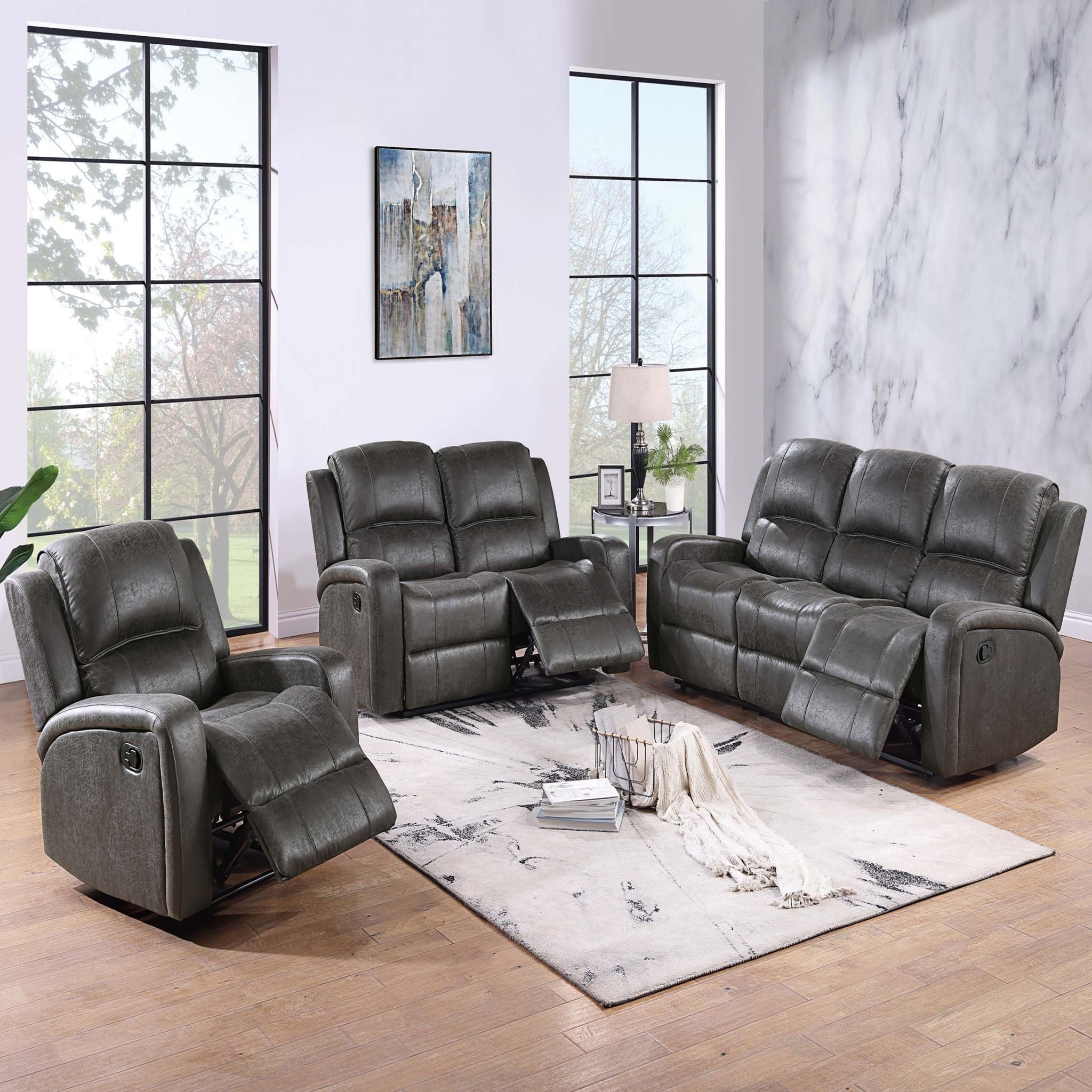 Modern Style Manual Recliner With Square Arms And Tufted Design