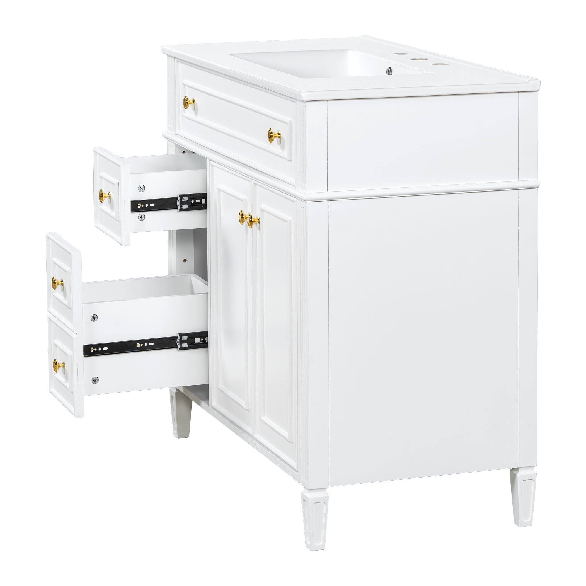 Bathroom Vanity With Sink, 3 Drawers & 2 Soft-Close Doors