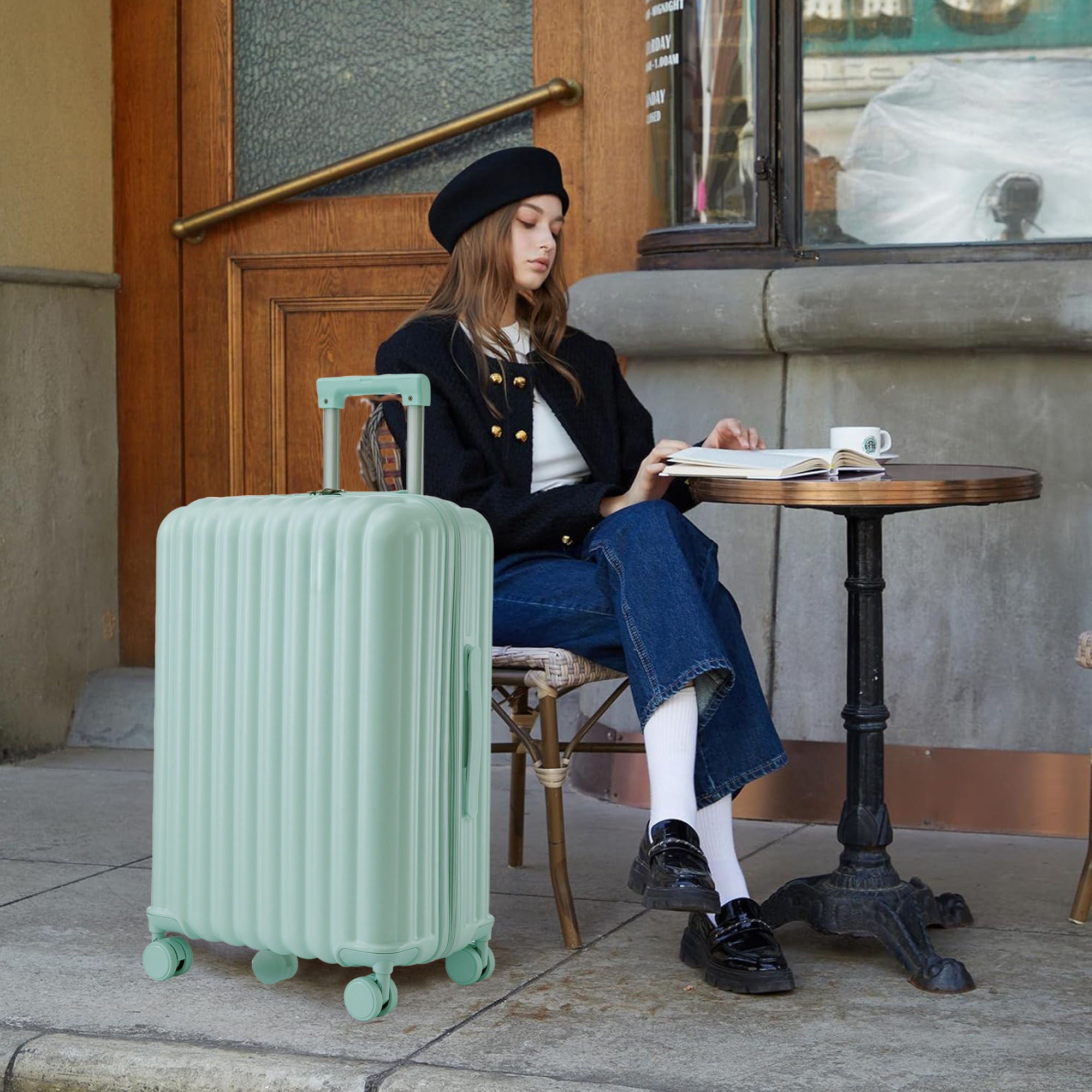20" / 24" / 28" 3 Pieces / Set Spinner Wheel Luggage, Carry On Suitcase, With Cup Holder & USB Port & Phone Holder