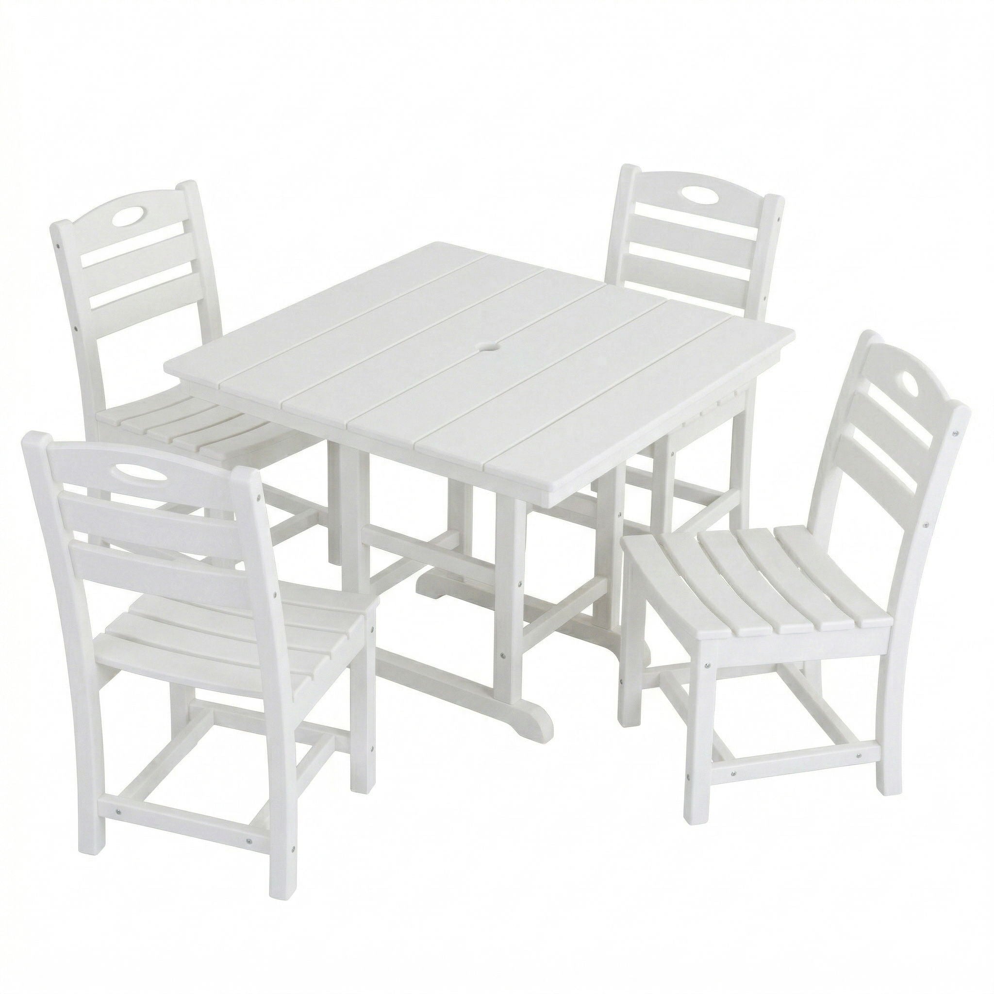 Outdoor Patio Dining Set, Square Table With Umbrella Hole And Armless Chairs