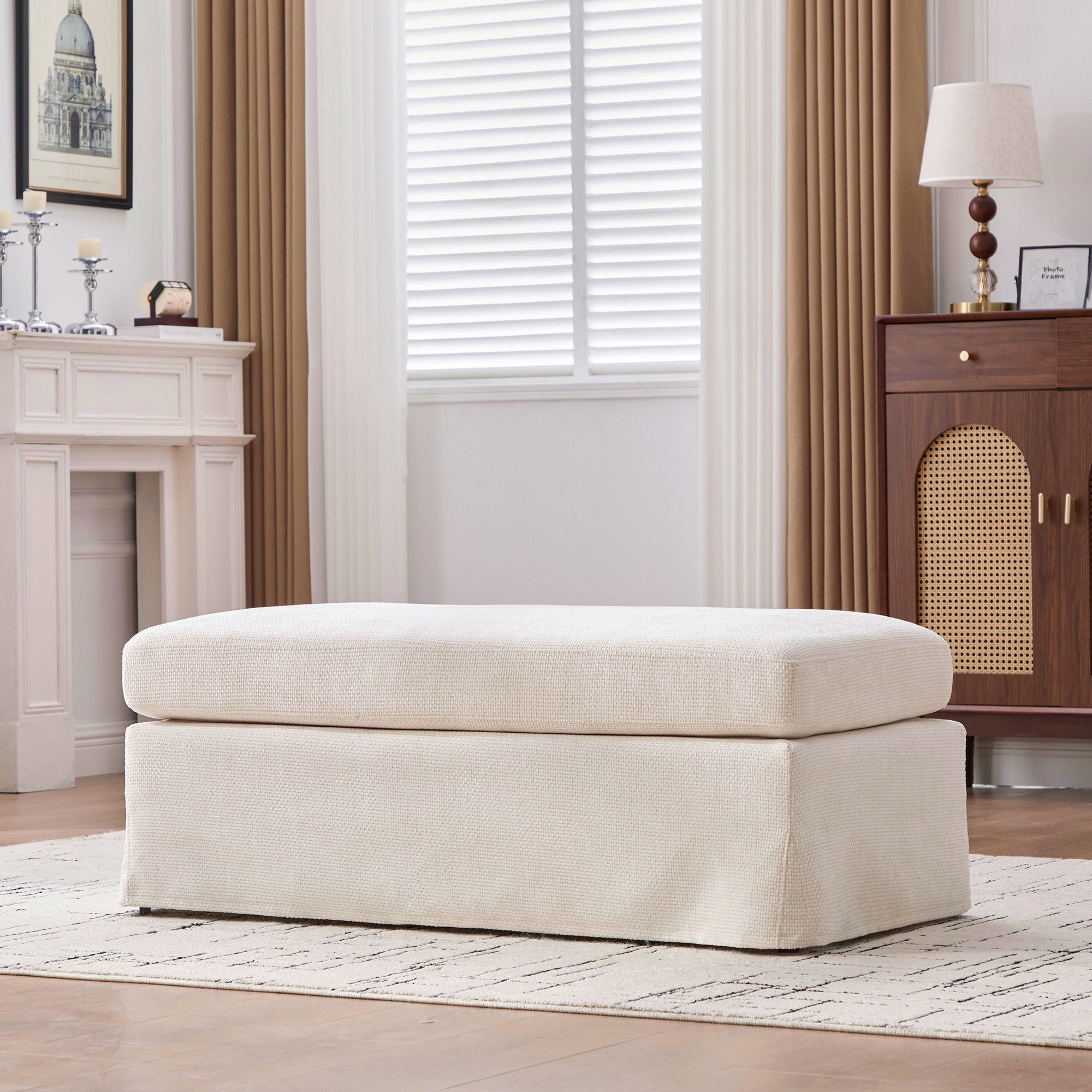 Wide Modern Upholstered Ottoman Foot Stool