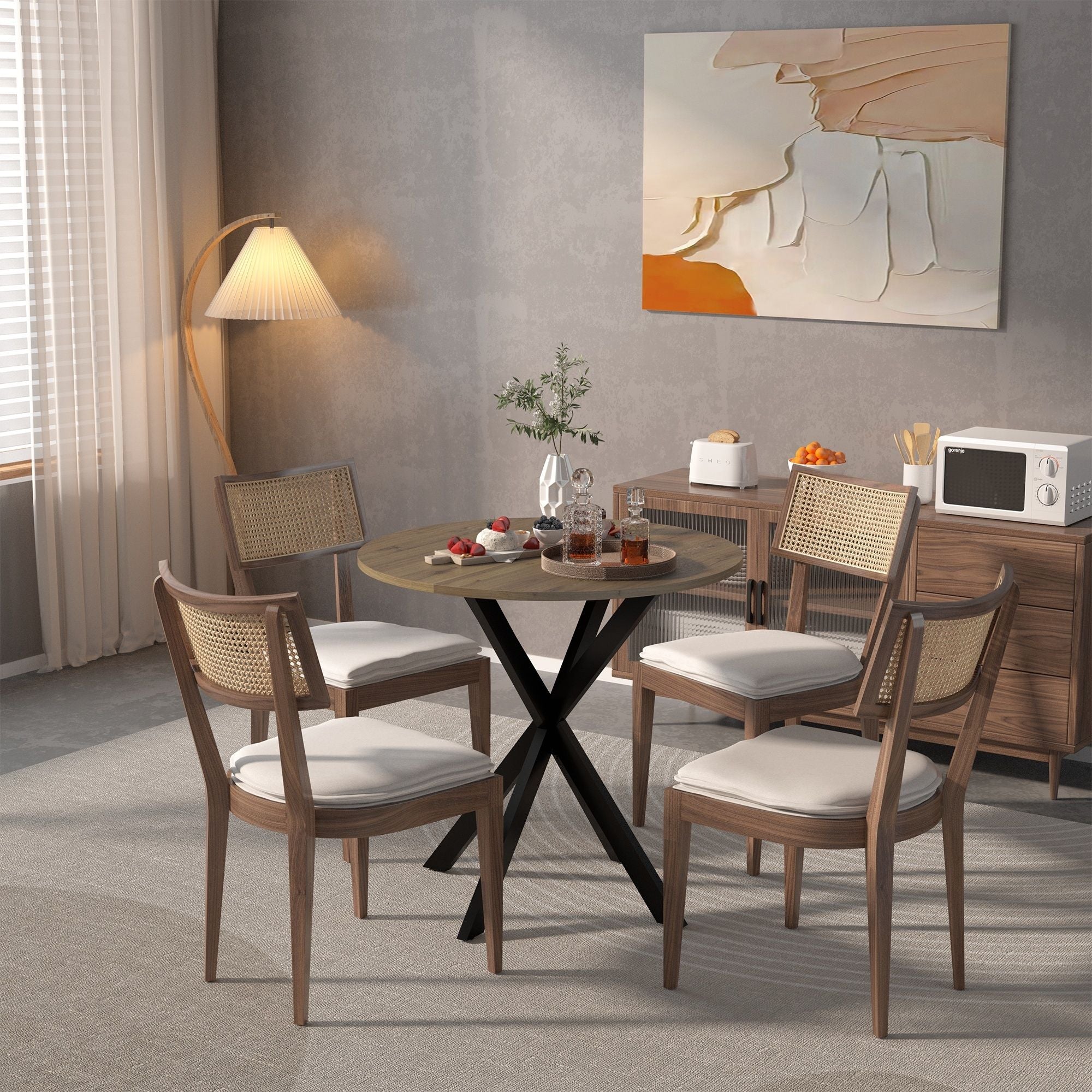Round Dining Table For 2 - 4 People, Compact Kitchen Or Dining Room - Rustic Brown