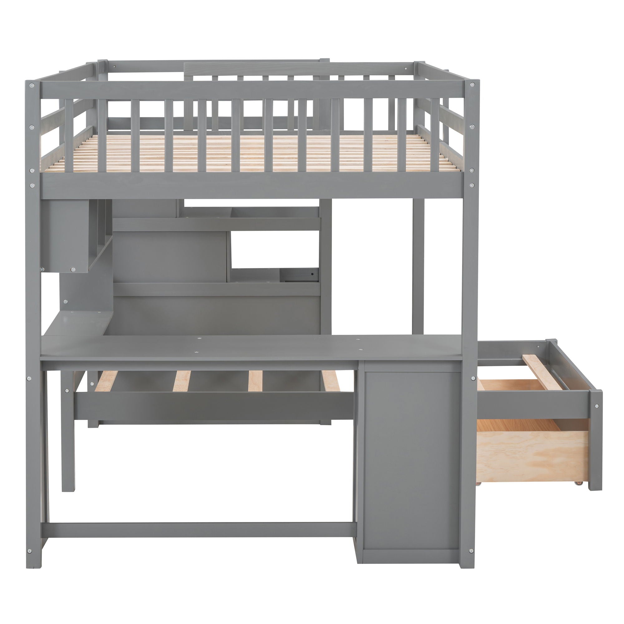Bunk Bed With Desk, Drawers And Shelves
