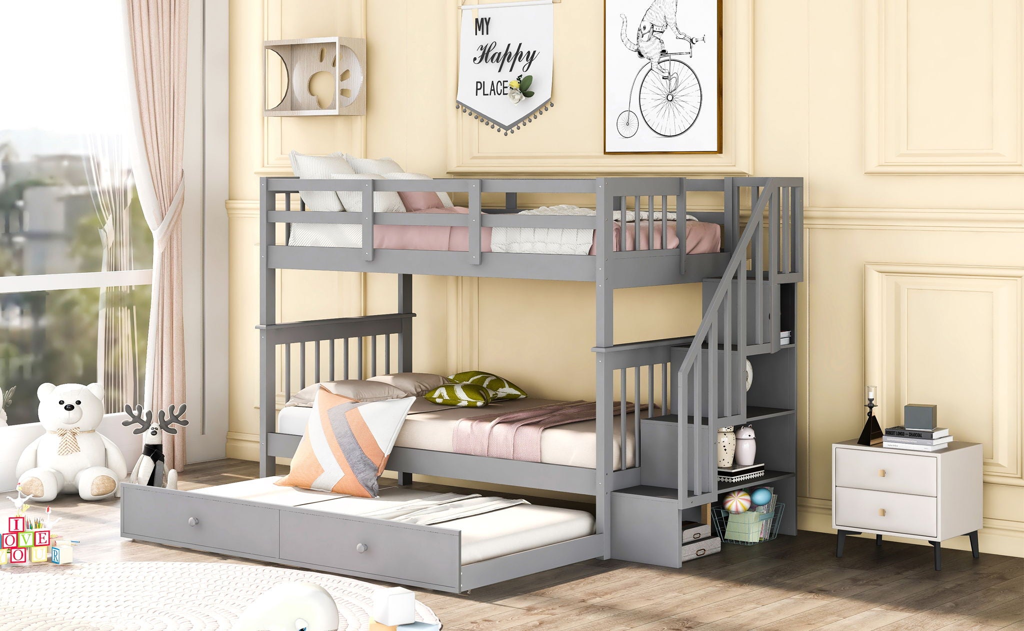 Stairway Bunk Bed & Storage And Guard Rail For Bedroom